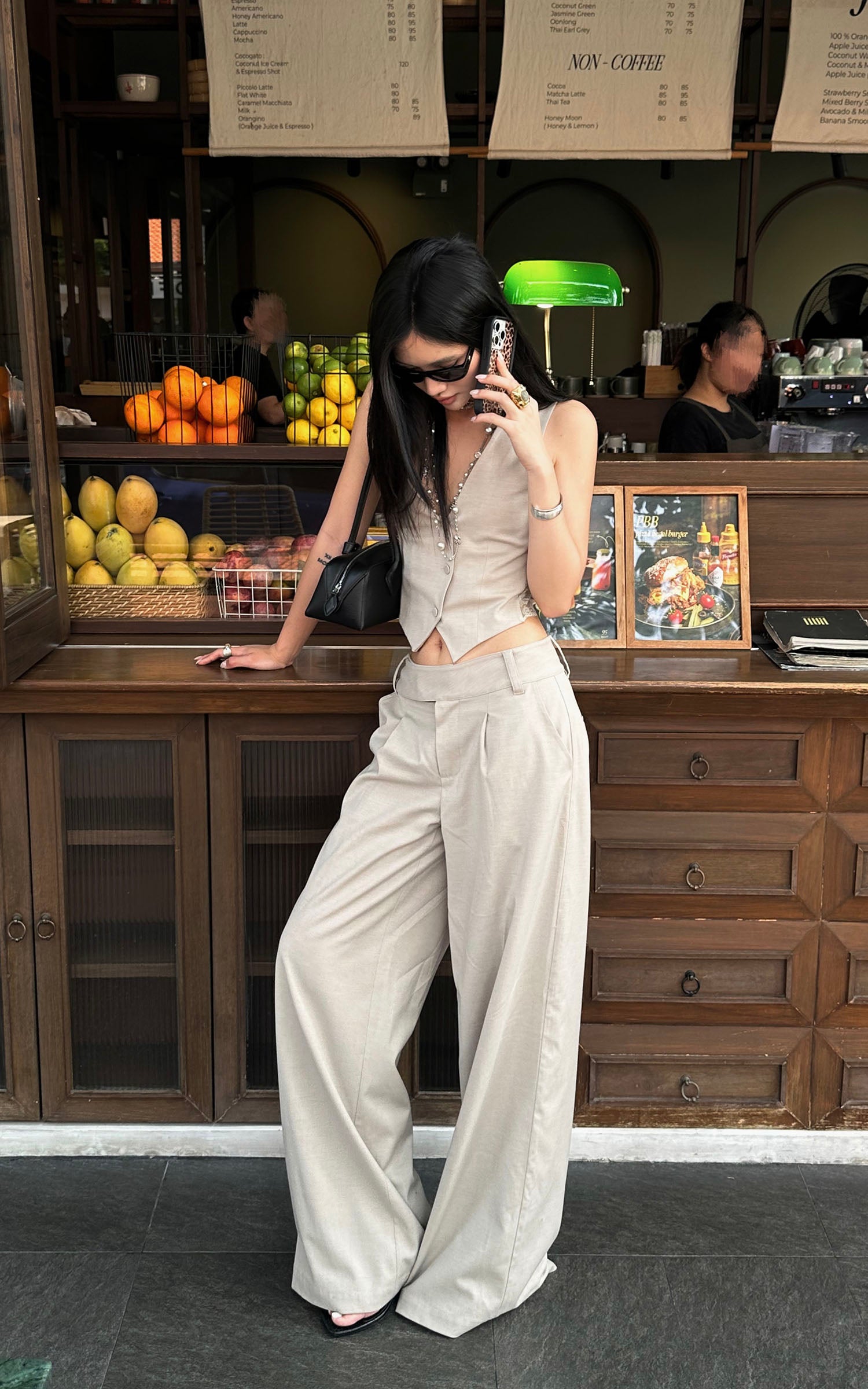 ROVENTE Asymmetric Waist Wide-Leg Trousers - PINKPARKS