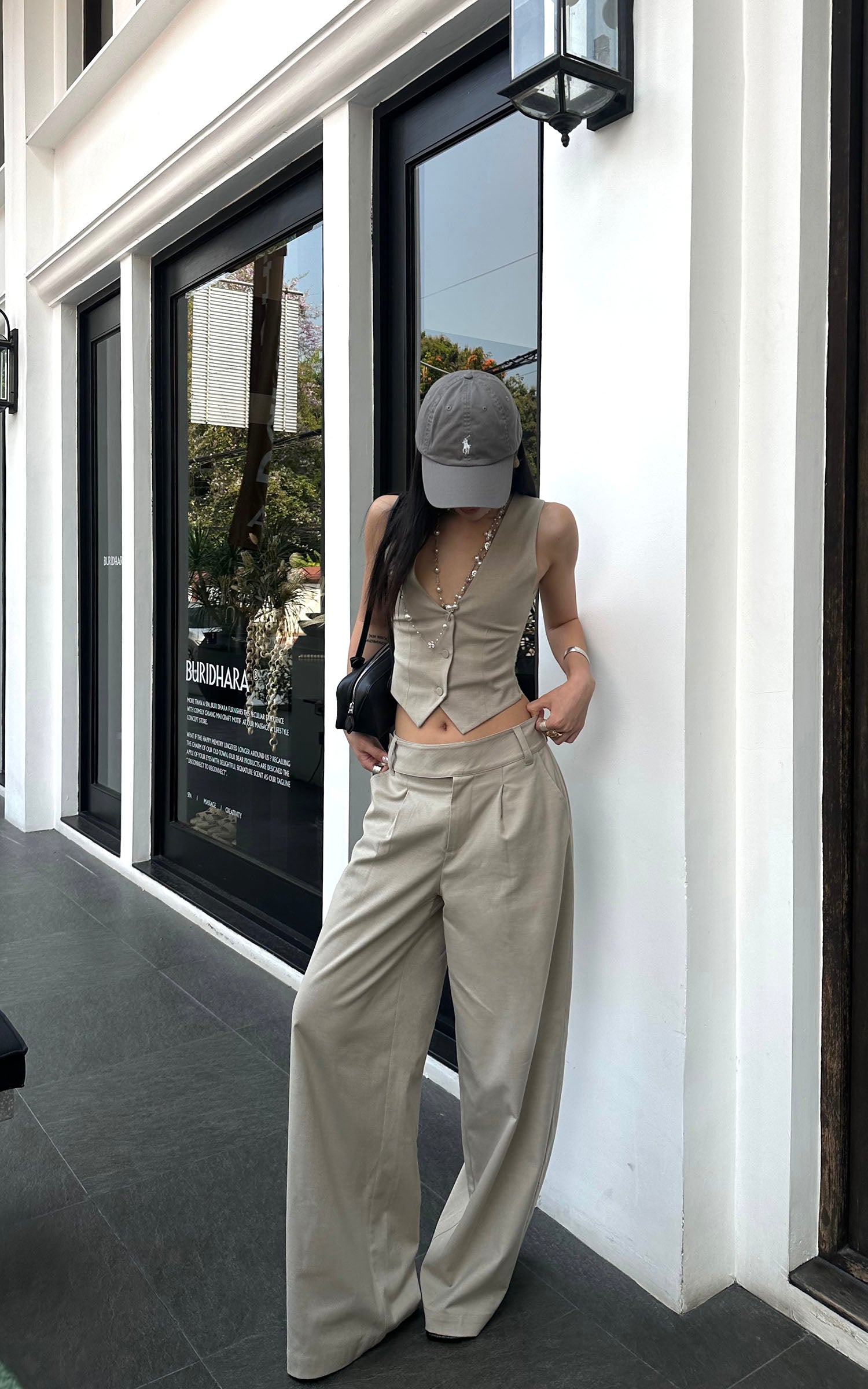 ROVENTE Asymmetric Waist Wide-Leg Trousers - PINKPARKS