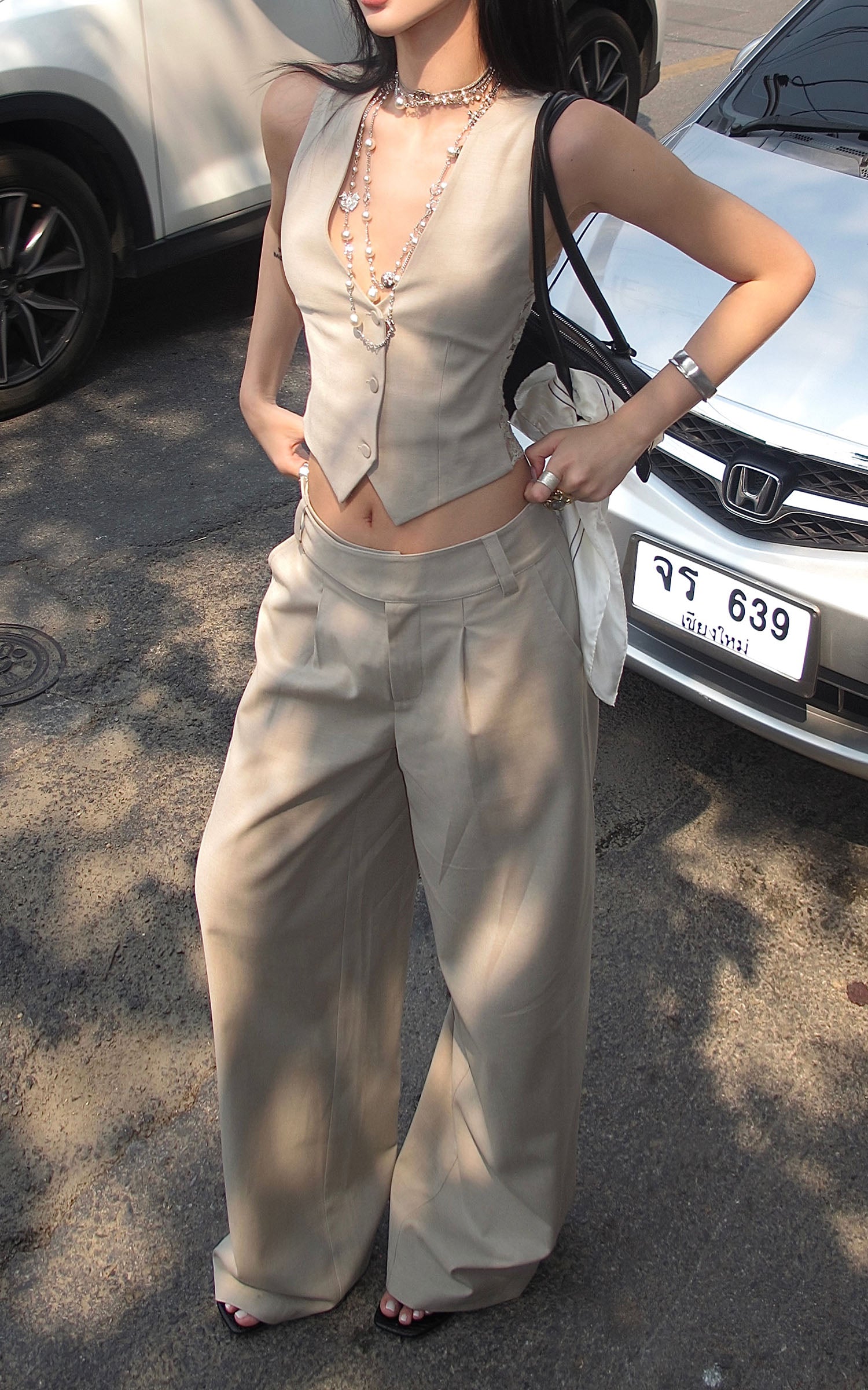 ROVENTE Asymmetric Waist Wide-Leg Trousers - PINKPARKS