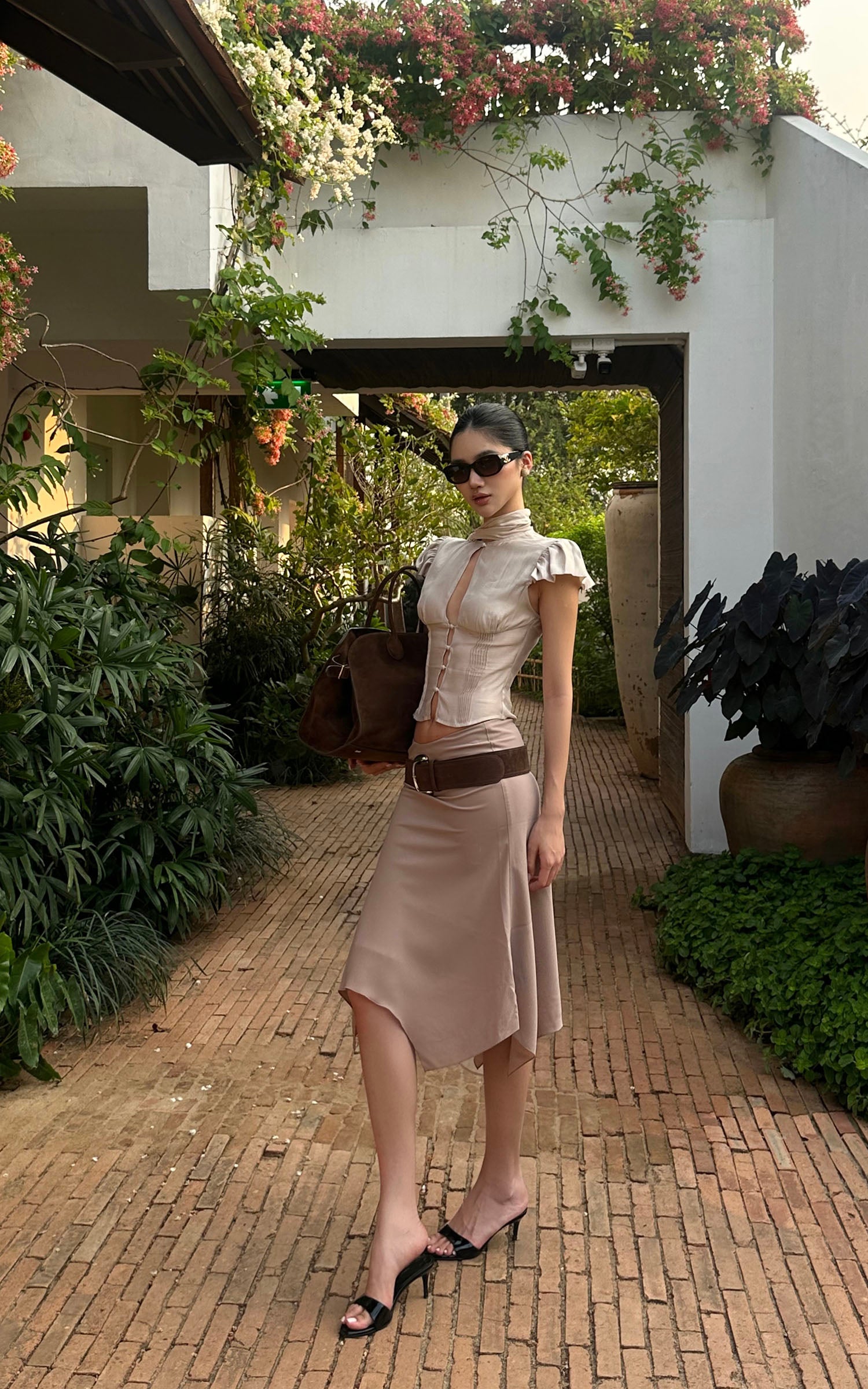 ROVENTE Sculpted Tie-Neck Corset Top - PINKPARKS