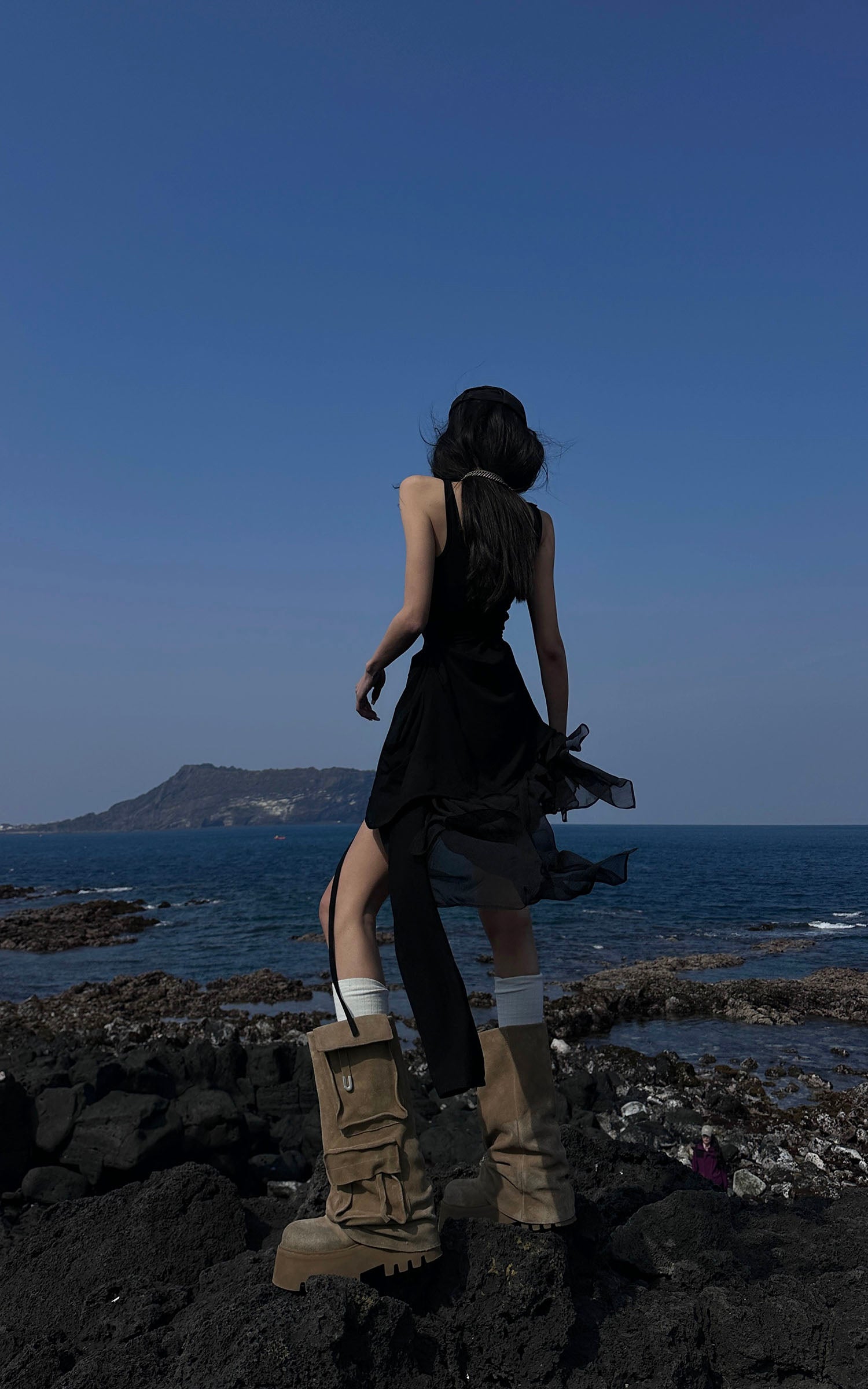 WARDEN EDGE Layered Mesh Hem Dress with Raw Draping - PINKPARKS