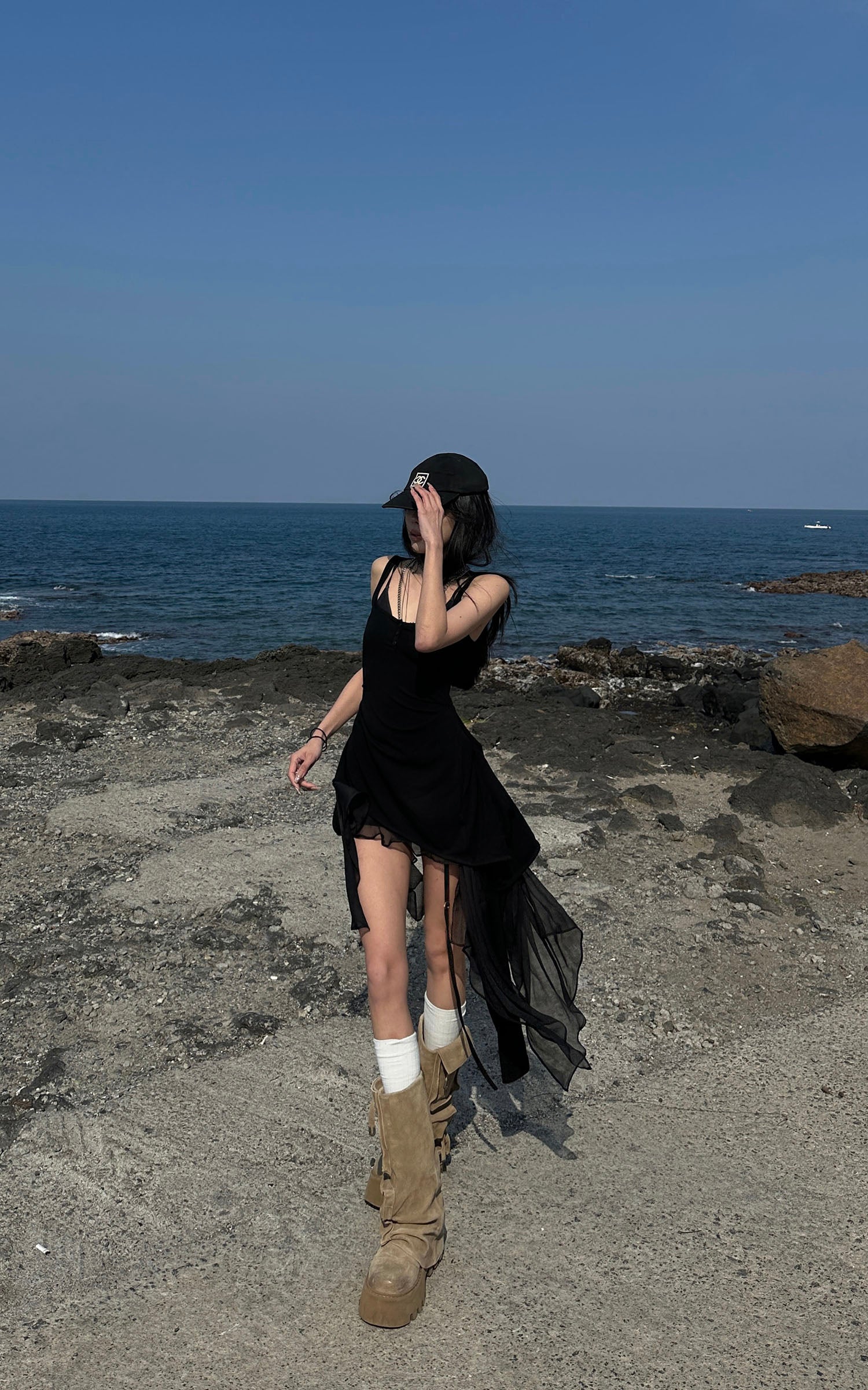 WARDEN EDGE Layered Mesh Hem Dress with Raw Draping - PINKPARKS