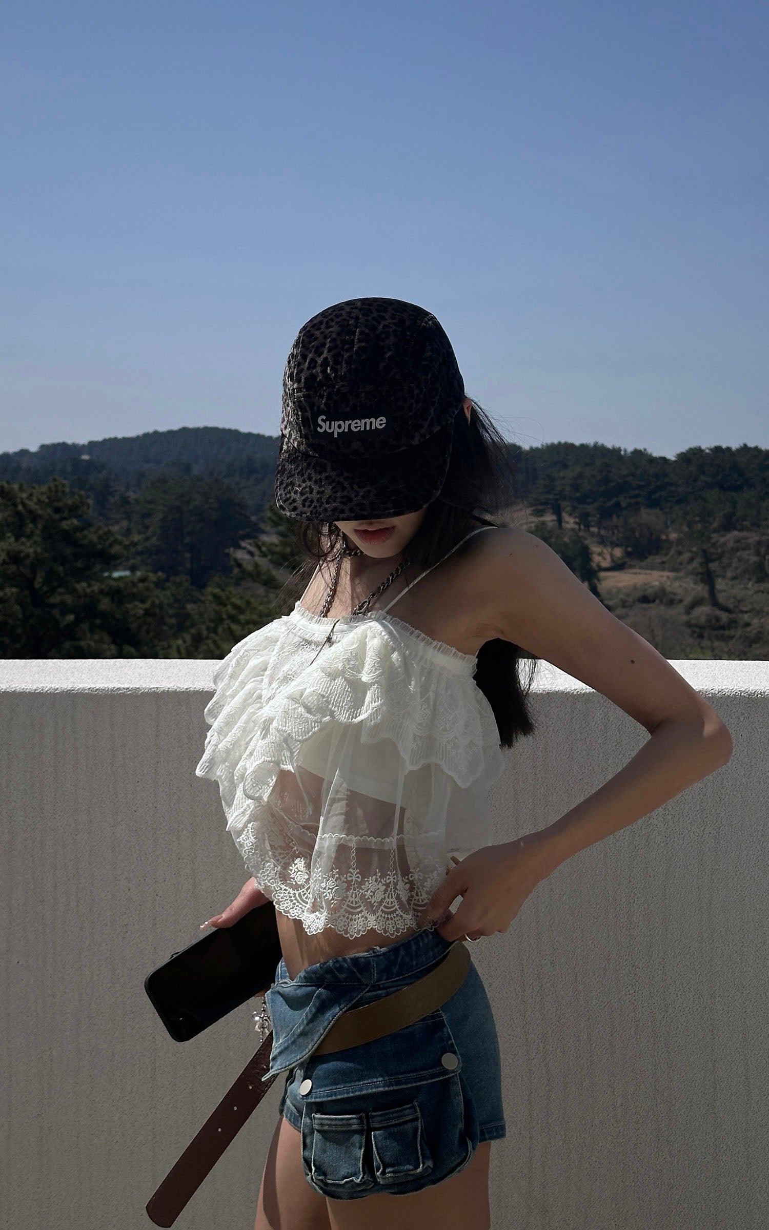 WARDEN EDGE Collar-Waist Deconstructed Denim Shorts - PINKPARKS