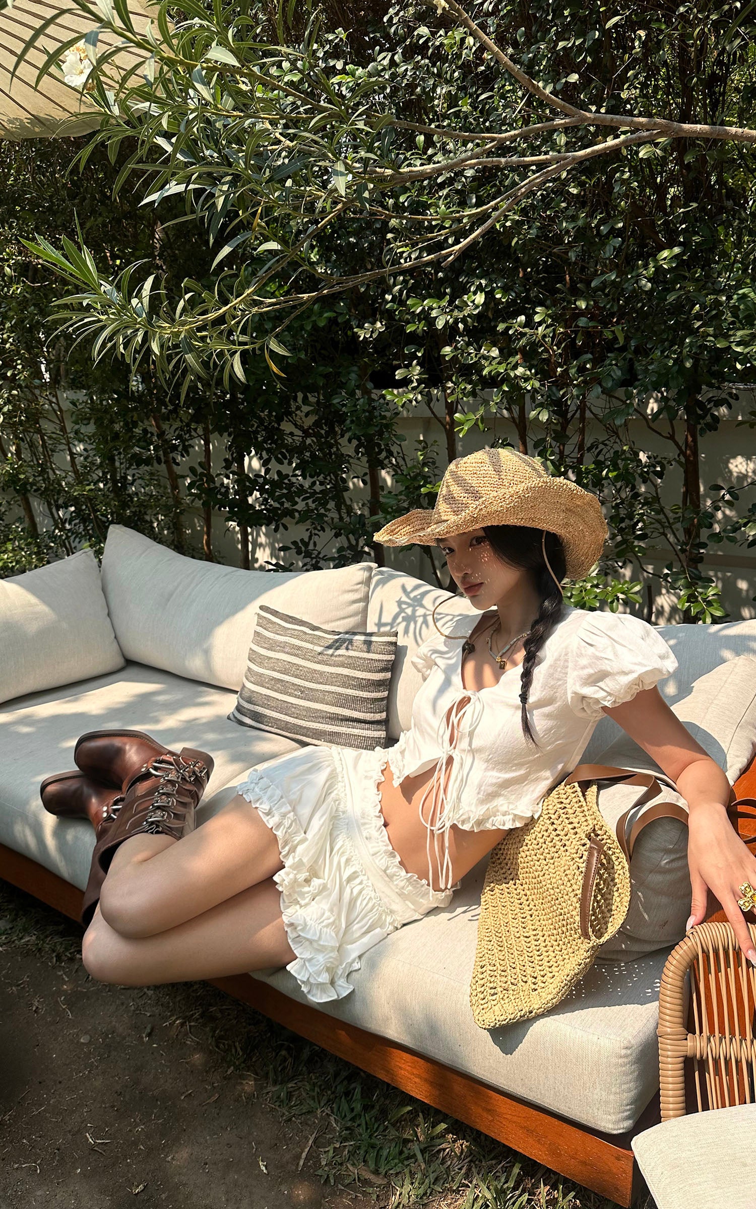 ROVENTE Ruched Tie-Front Top & Frill Mini Skirt Set - PINKPARKS