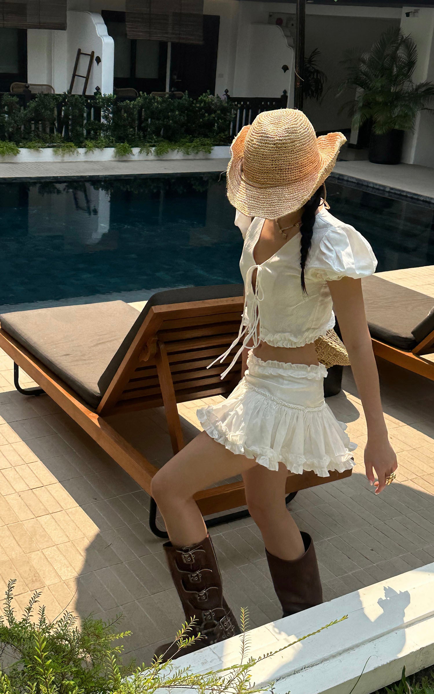 ROVENTE Ruched Tie-Front Top &amp; Frill Mini Skirt Set - PINKPARKS