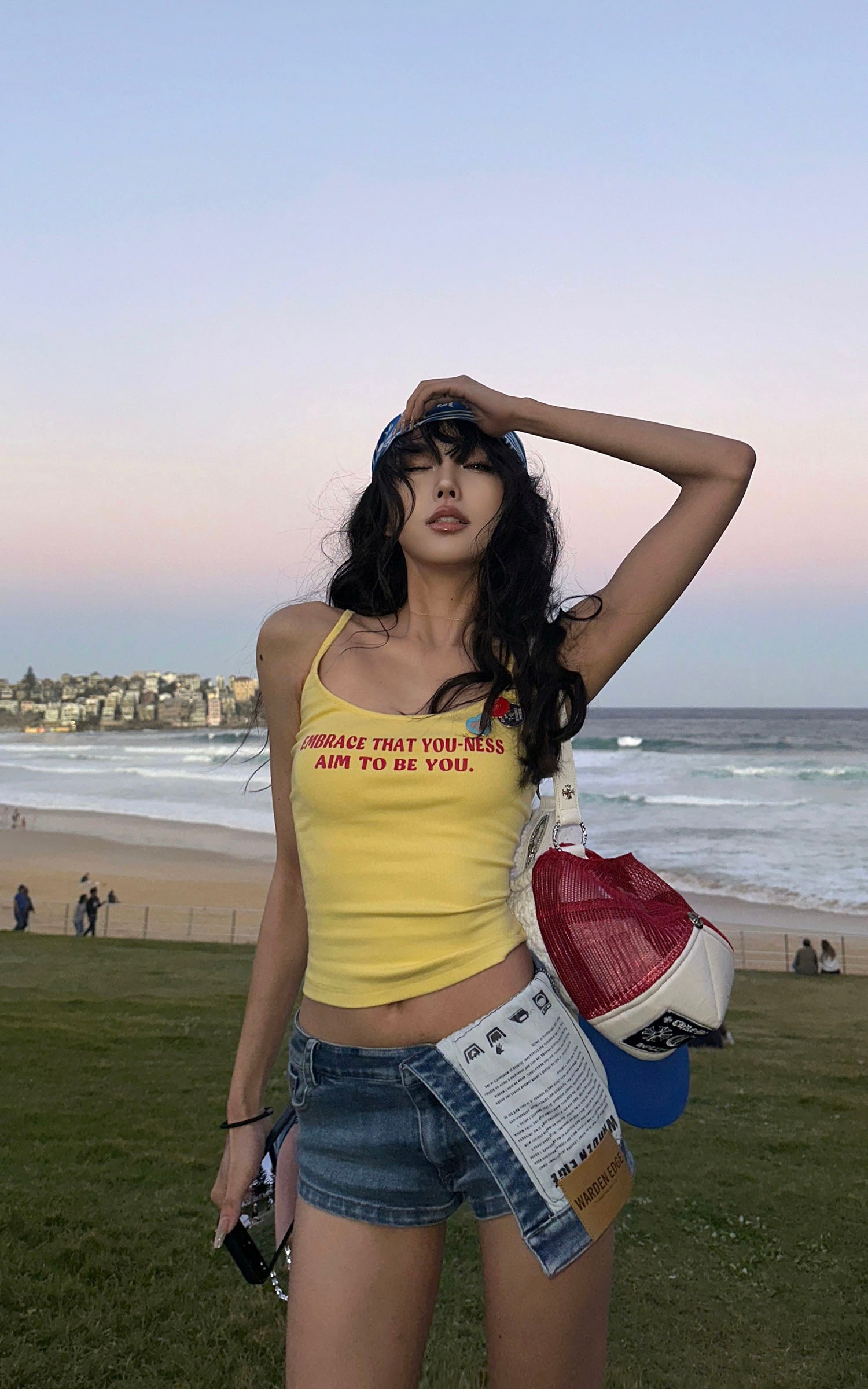 WARDEN EDGE Asymmetric Denim Shorts with Patch Print Detail - PINKPARKS