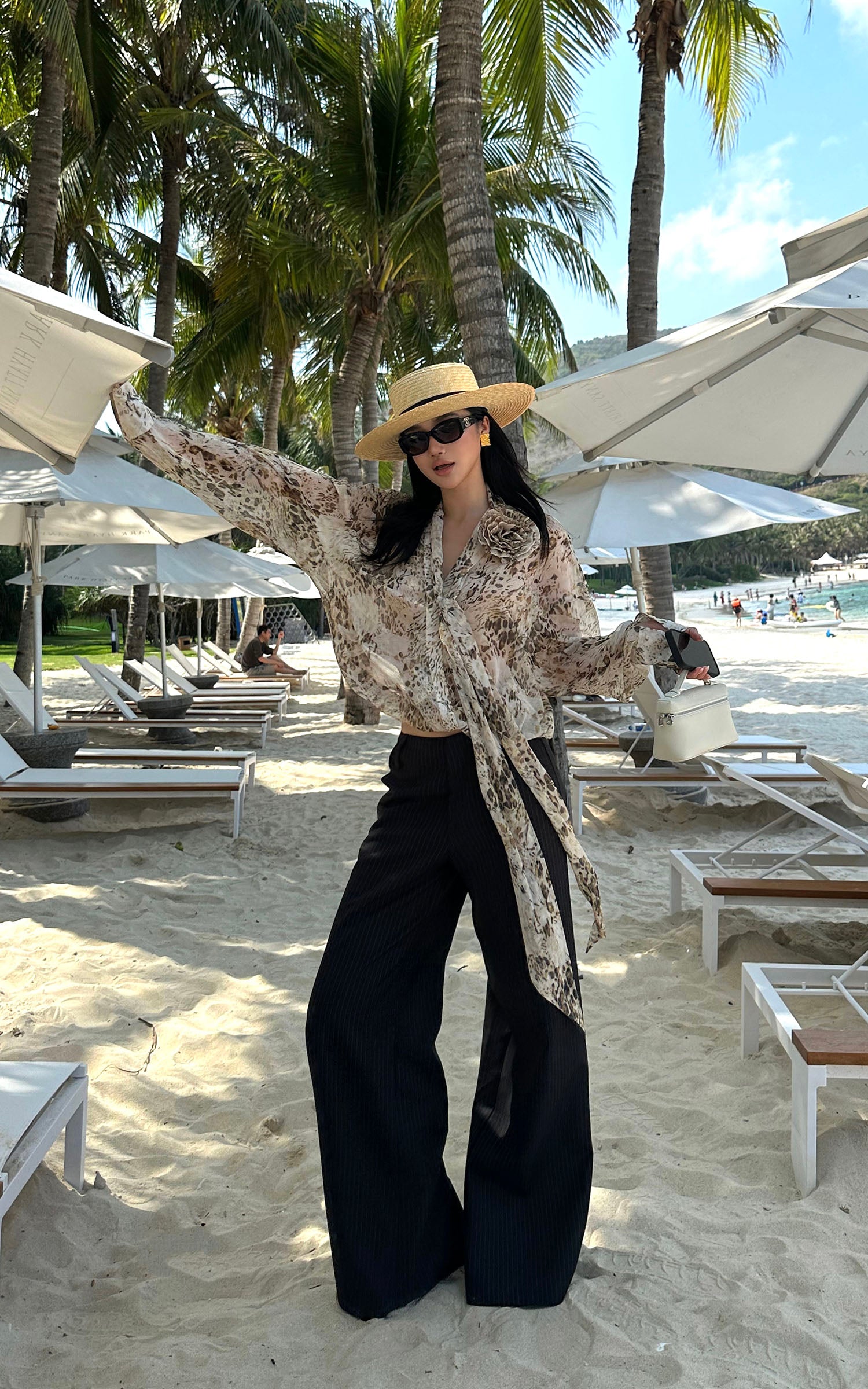 ROVENTE Sheer Leopard Blouse with Draped Tie & Rosette - PINKPARKS