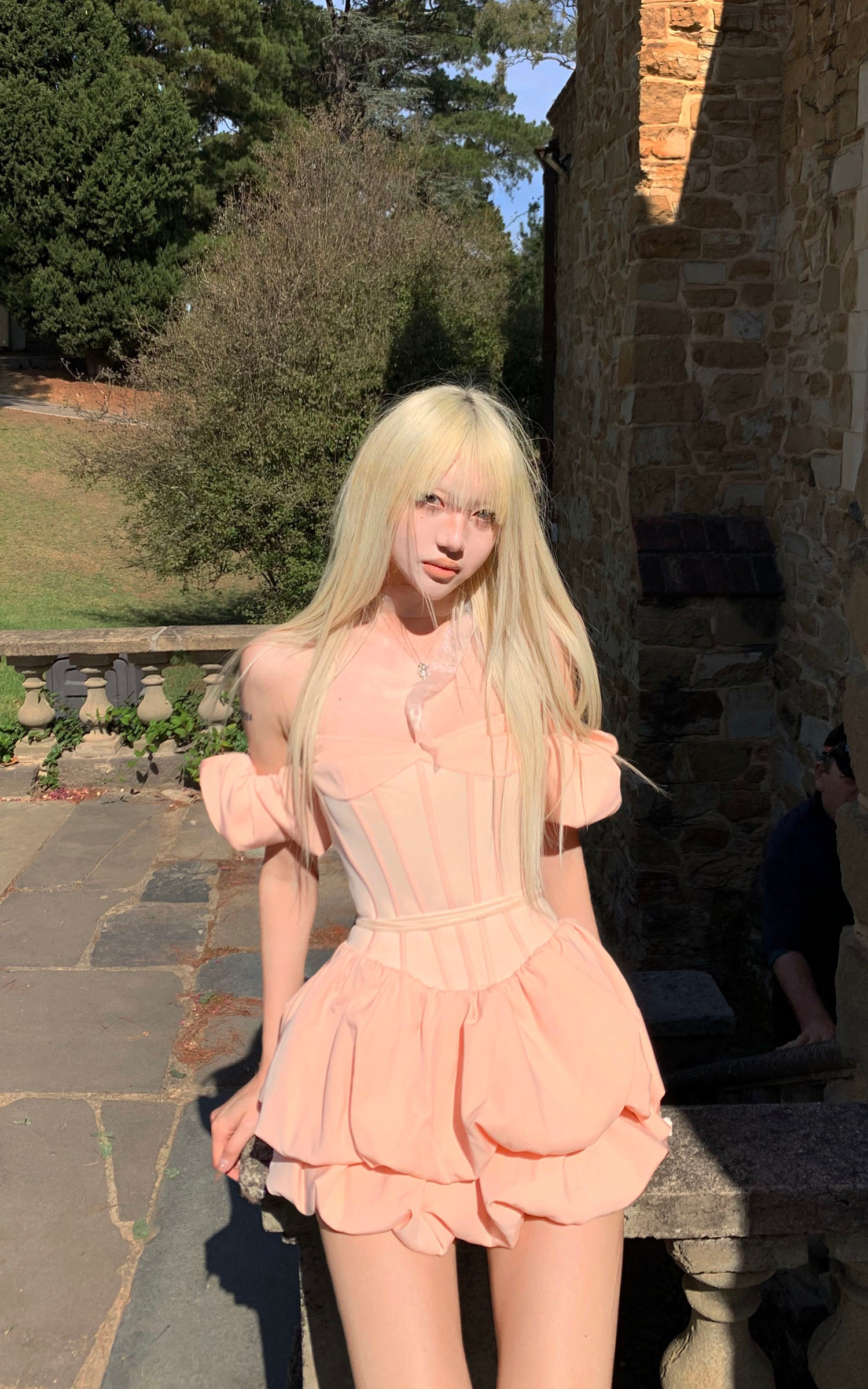 Rase le sol Puff Sleeve Corset Mini Dress - PINKPARKS