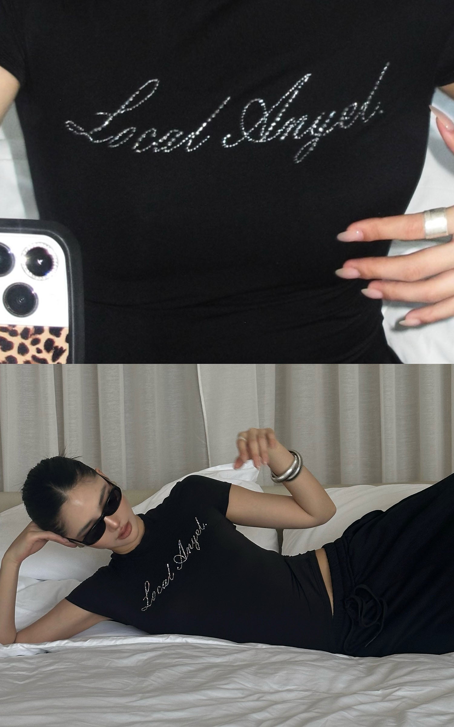 ROVENTE Black Fitted Baby Tee in Stretch Cotton - PINKPARKS