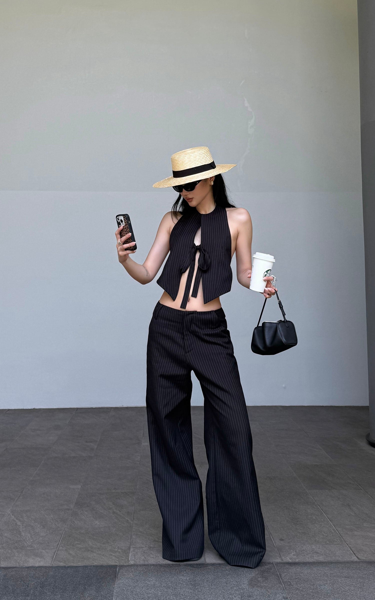 ROVENTE Pinstripe Tailored Wide-Leg Pants - PINKPARKS