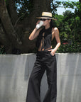 ROVENTE Pinstripe Tailored Wide-Leg Pants - PINKPARKS
