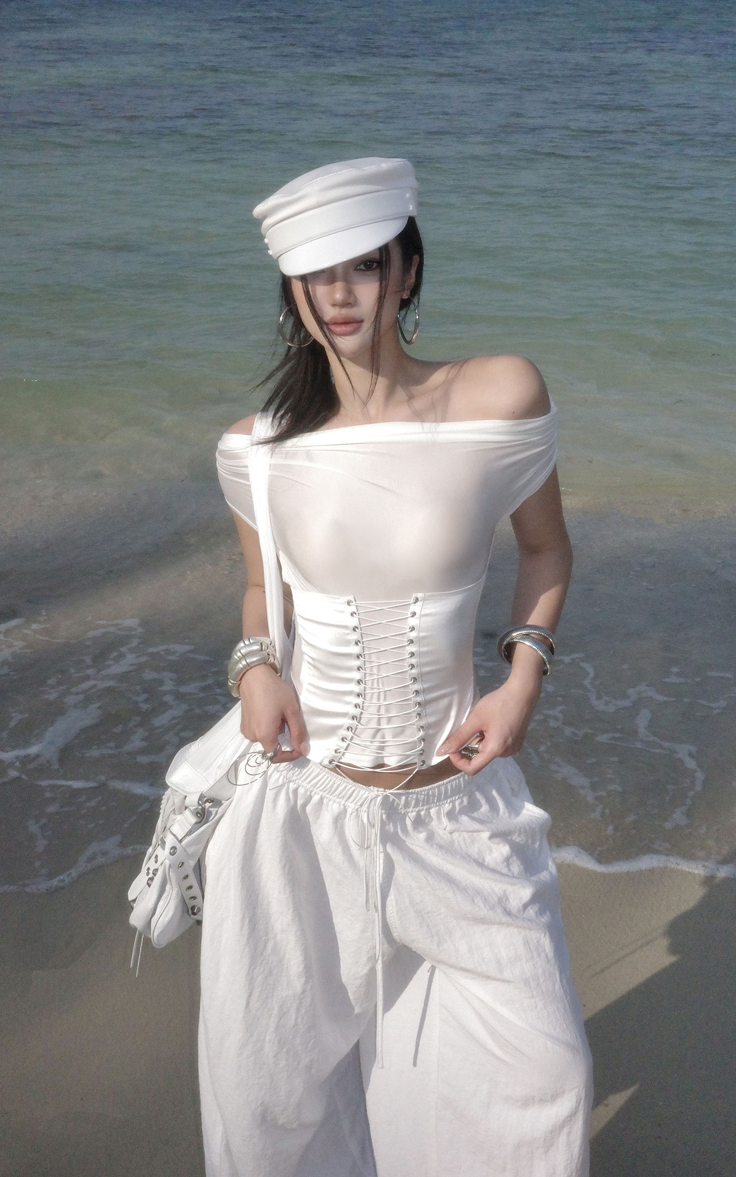 ROVENTE White Linen Wide-Leg Pants with Elastic Waist - PINKPARKS