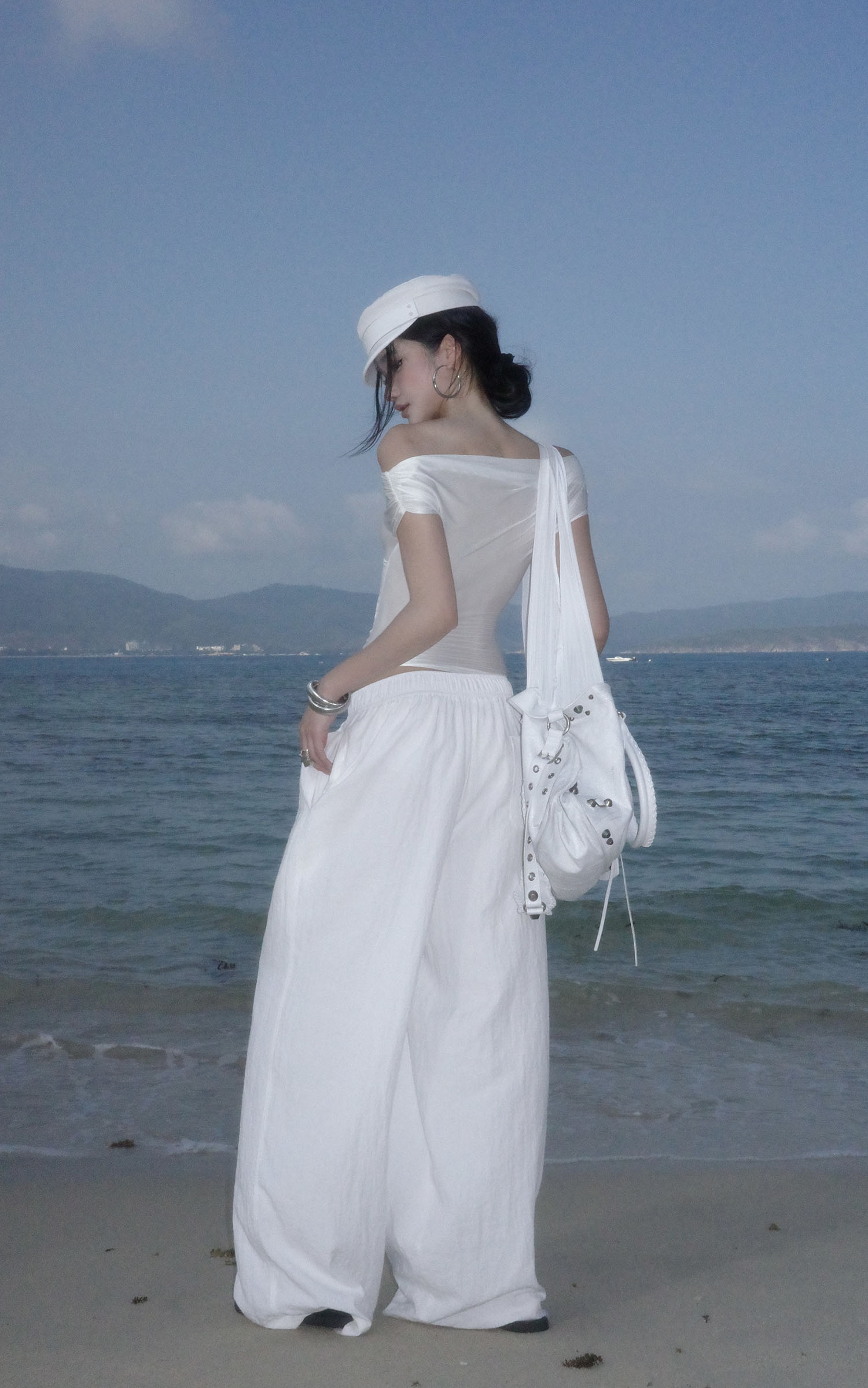 ROVENTE White Linen Wide-Leg Pants with Elastic Waist - PINKPARKS