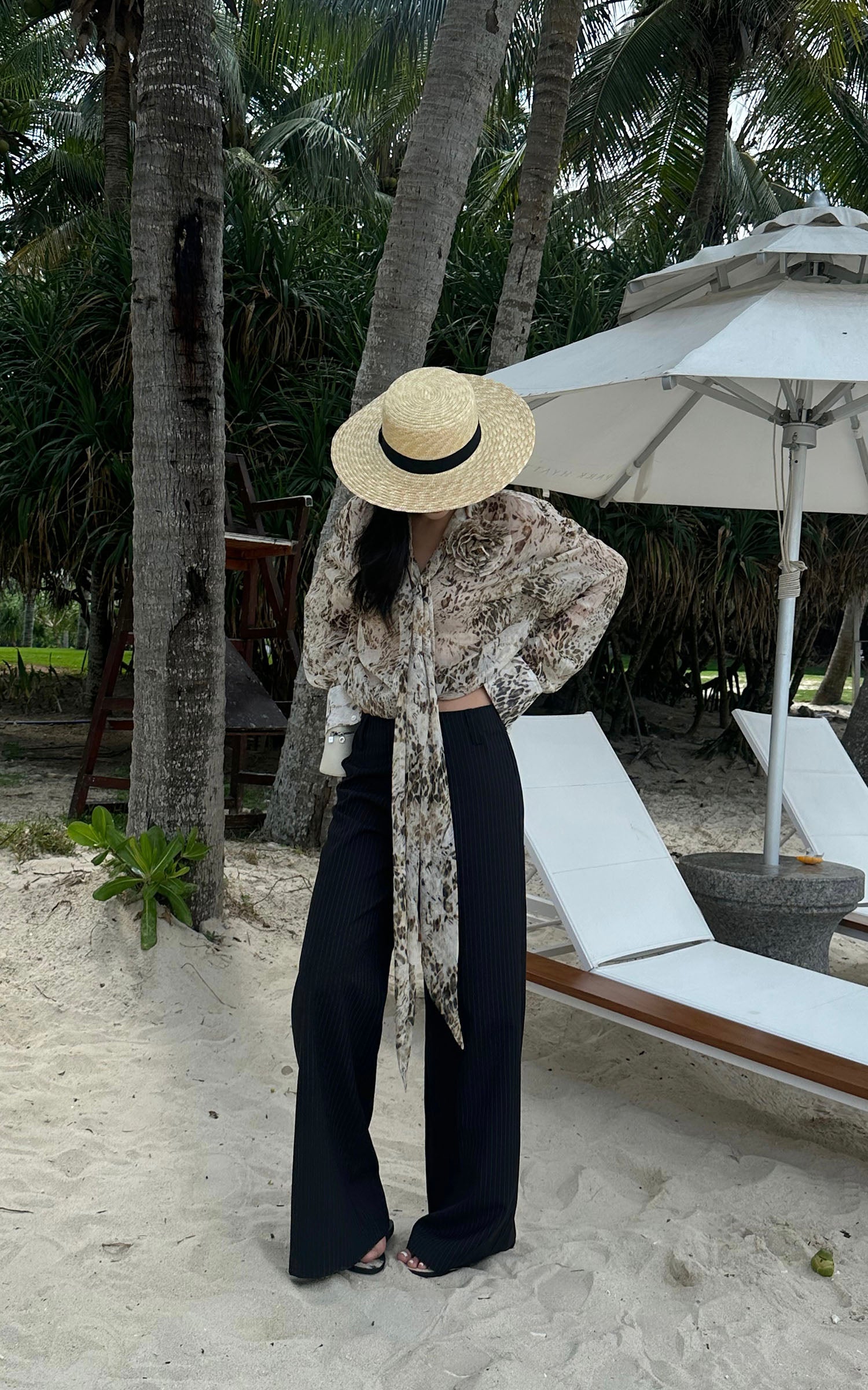 ROVENTE Pinstripe Tailored Wide-Leg Pants - PINKPARKS