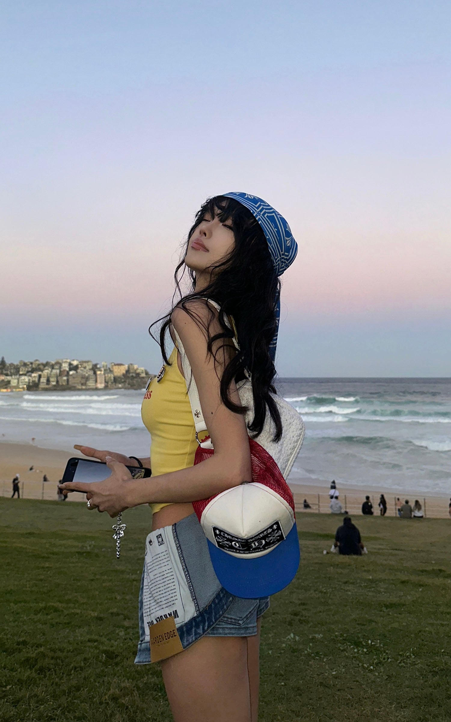 WARDEN EDGE Asymmetric Denim Shorts with Patch Print Detail - PINKPARKS