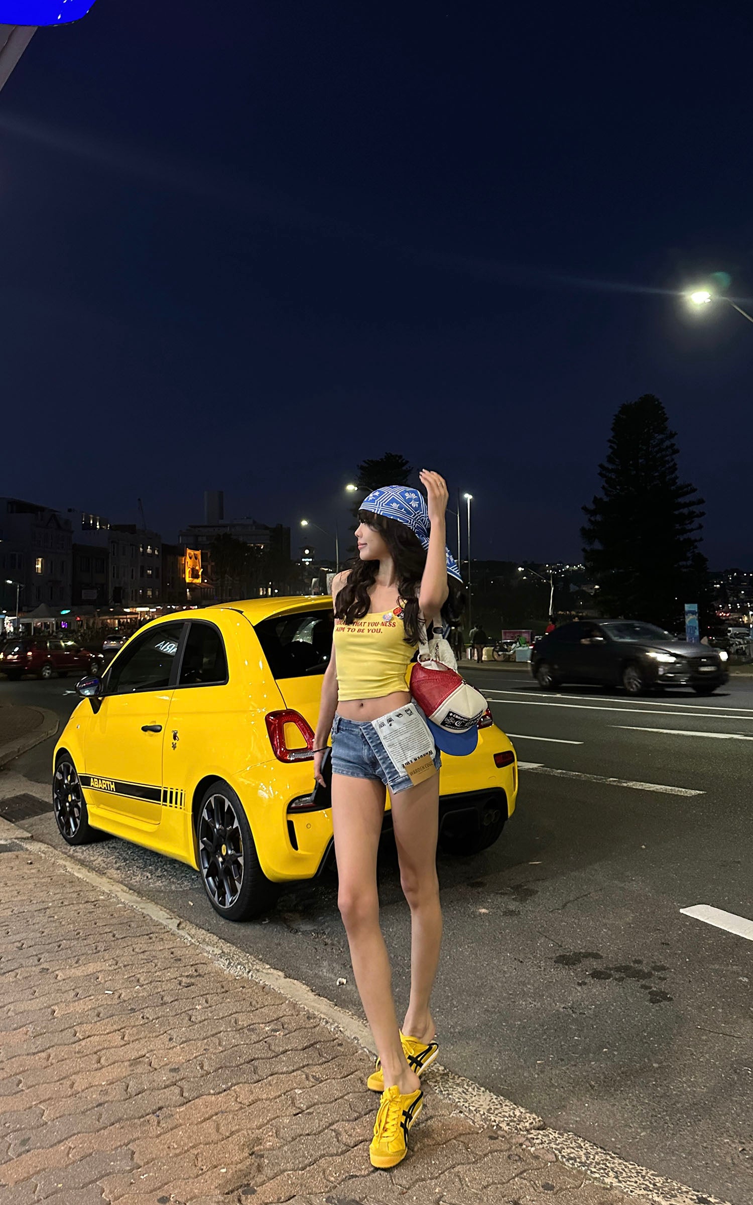 WARDEN EDGE Asymmetric Denim Shorts with Patch Print Detail - PINKPARKS