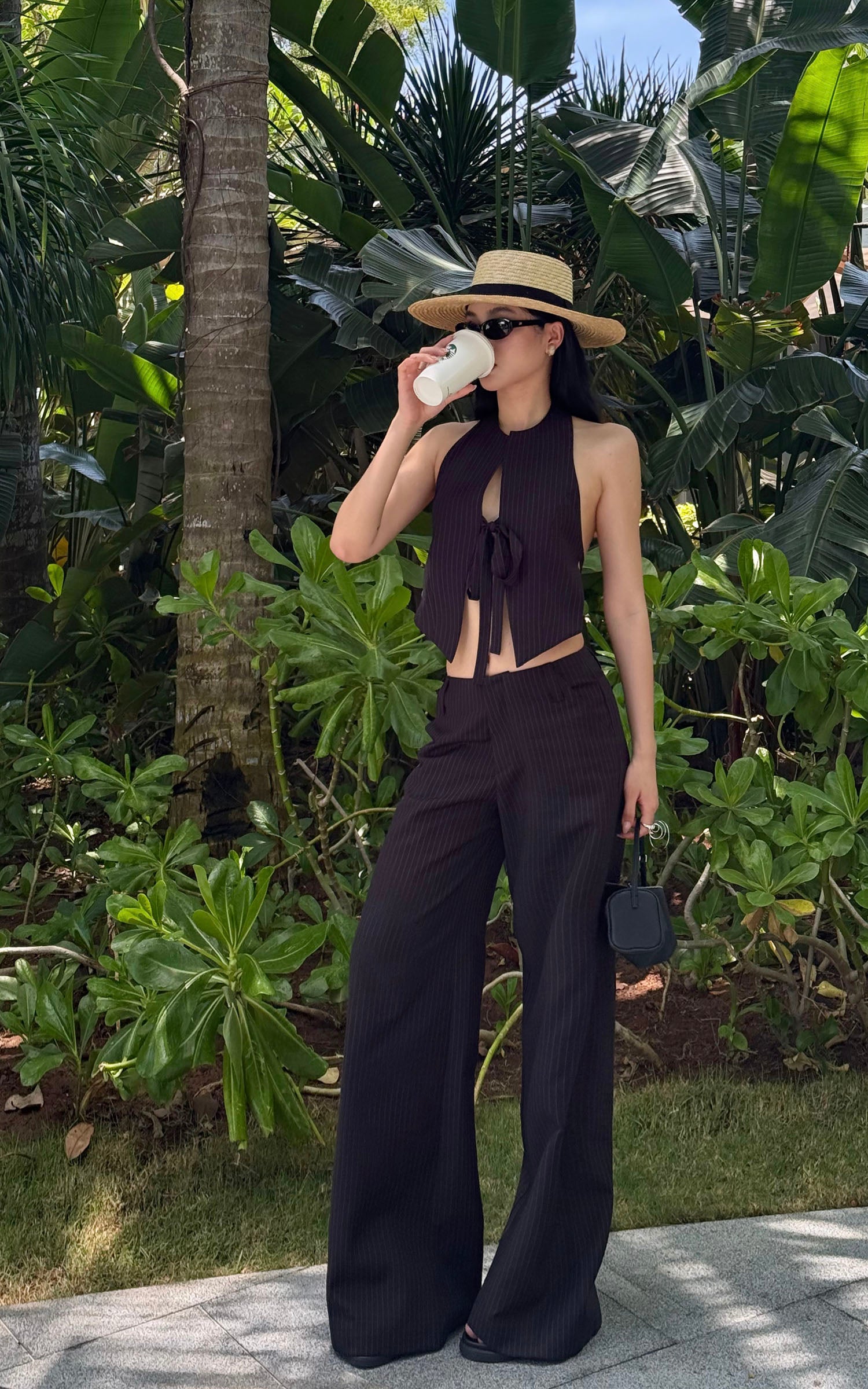 ROVENTE Pinstripe Tailored Wide-Leg Pants - PINKPARKS