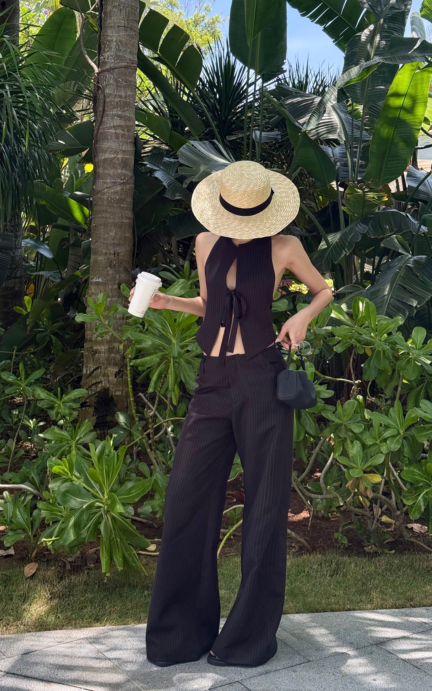 ROVENTE Pinstripe Tailored Wide-Leg Pants - PINKPARKS