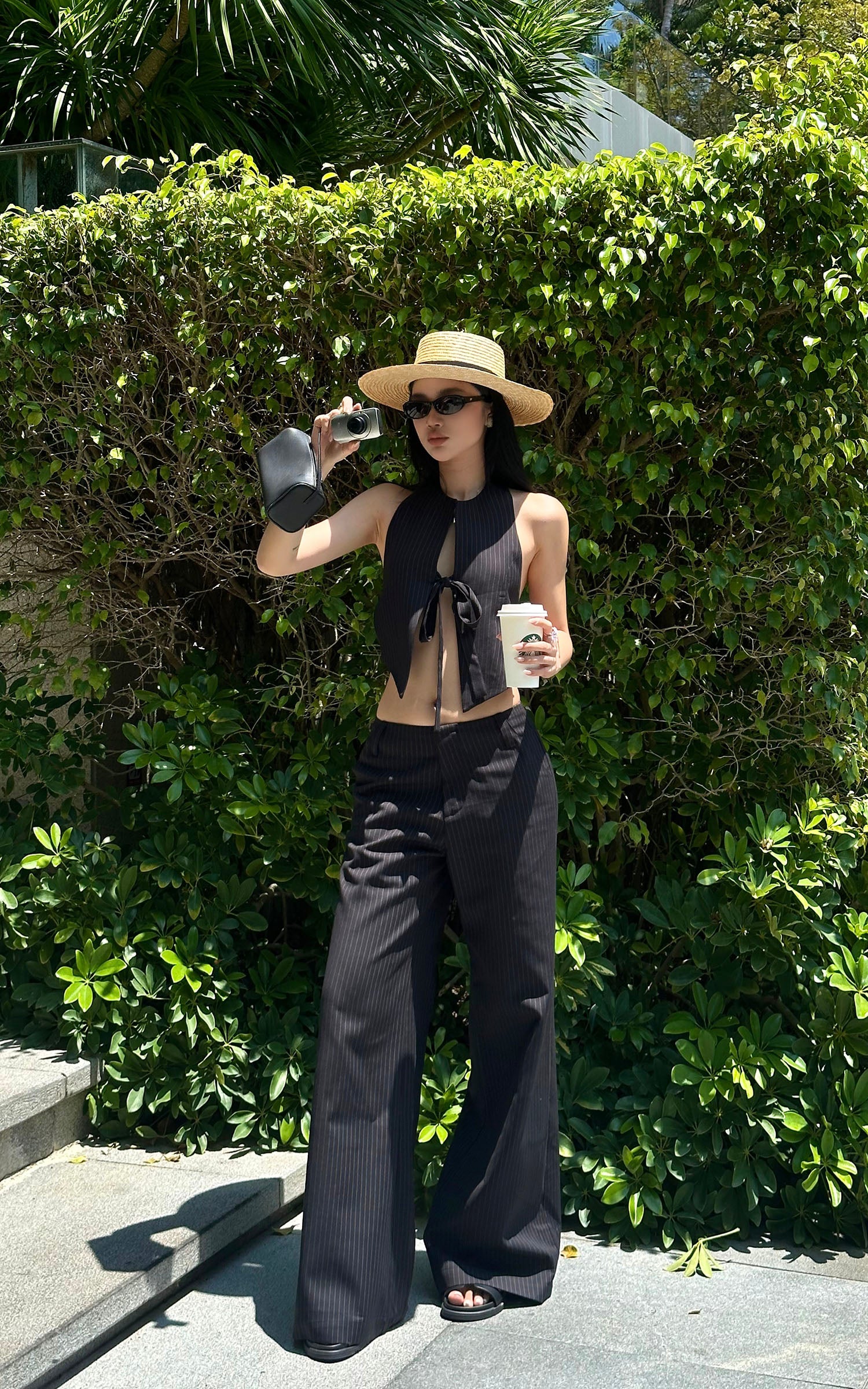 ROVENTE Pinstripe Tailored Wide-Leg Pants - PINKPARKS