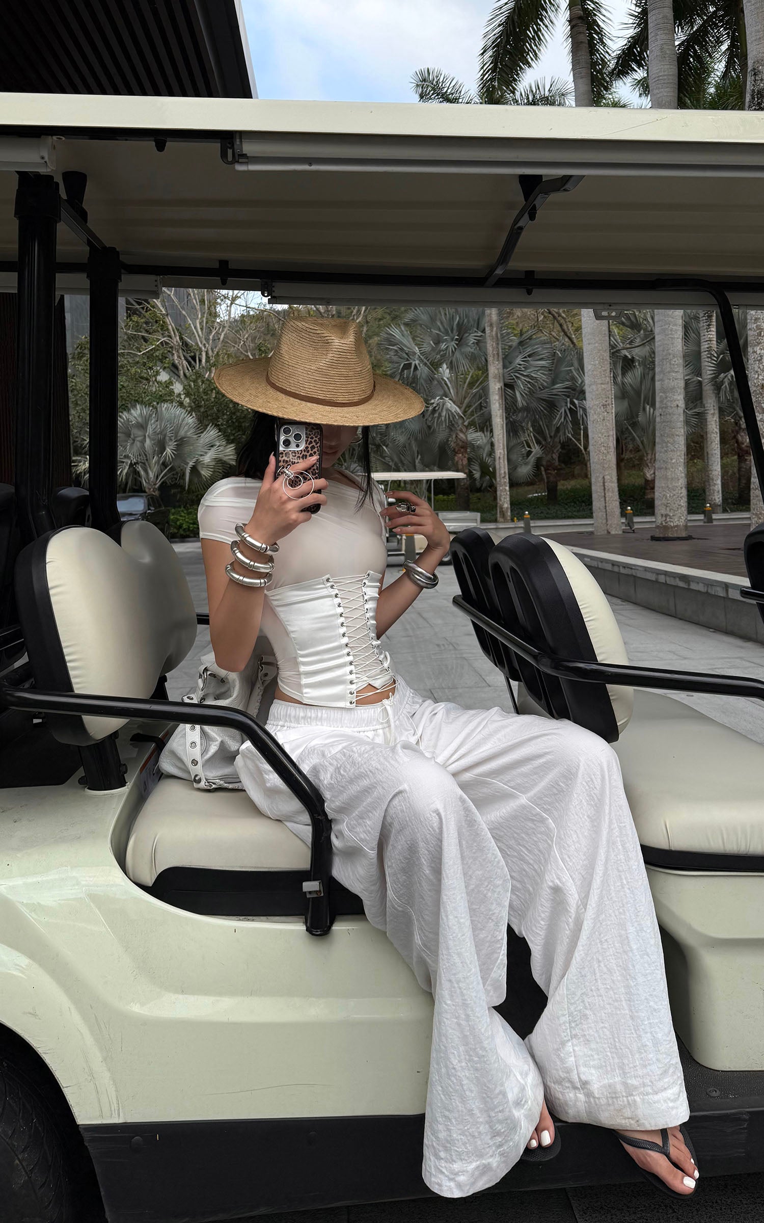 ROVENTE White Linen Wide-Leg Pants with Elastic Waist - PINKPARKS