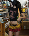 WARDEN EDGE Punk Clash Layered Mini Skirt in Yellow & Red Plaid - PINKPARKS