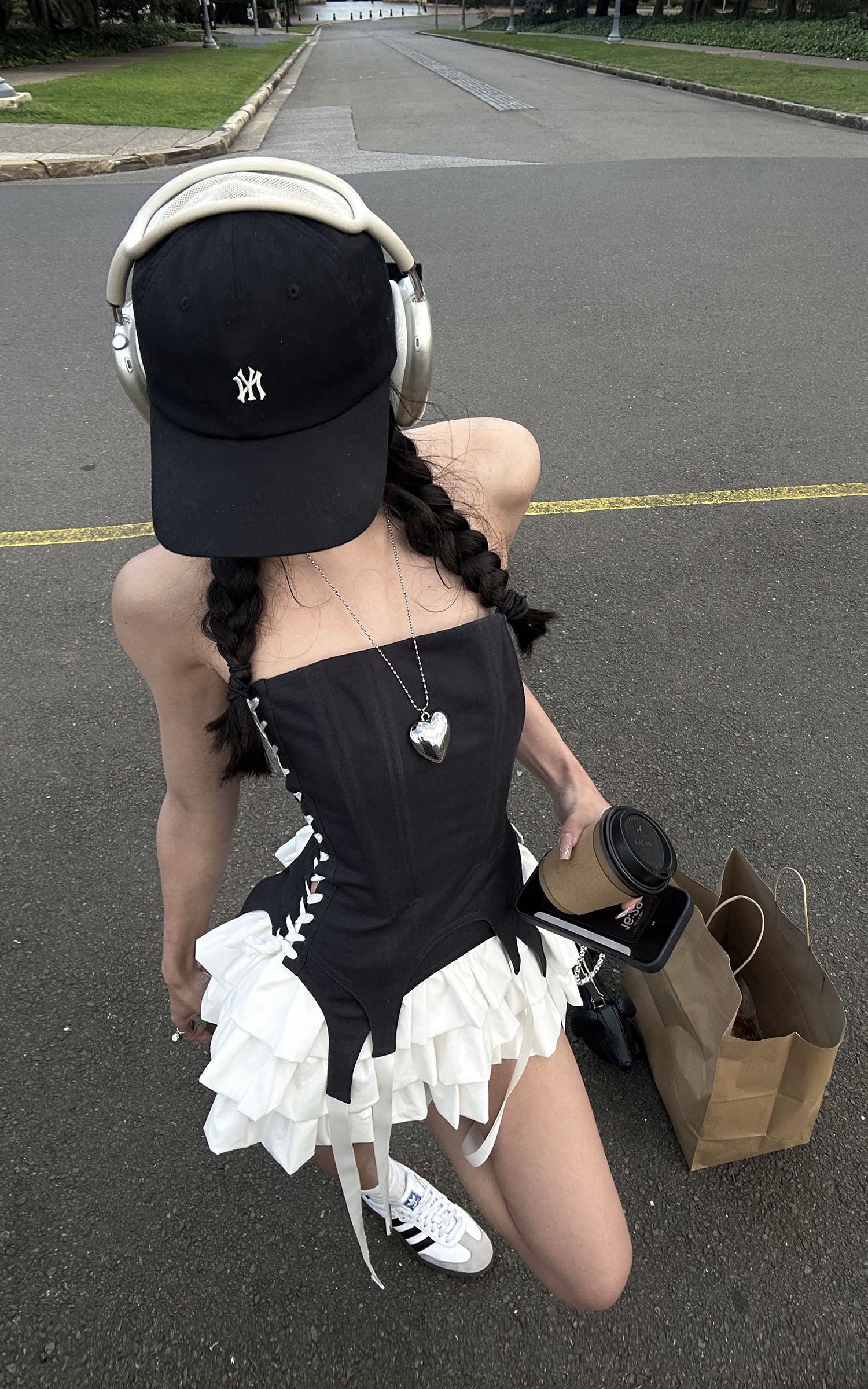 WARDEN EDGE Corset Dress with Tiered Pleated Hem and Side Lace-Up Detail - PINKPARKS