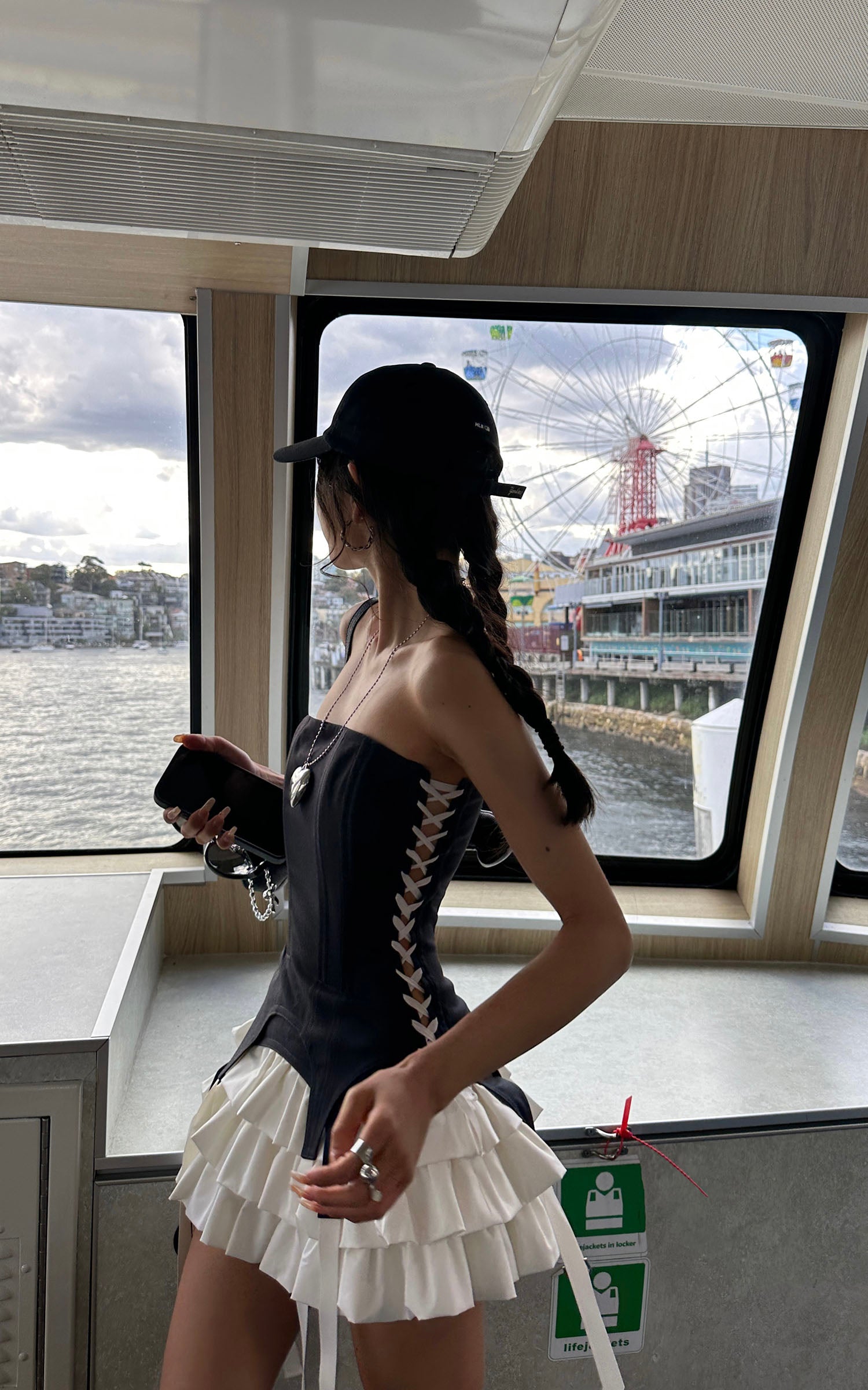 WARDEN EDGE Corset Dress with Tiered Pleated Hem and Side Lace-Up Detail - PINKPARKS