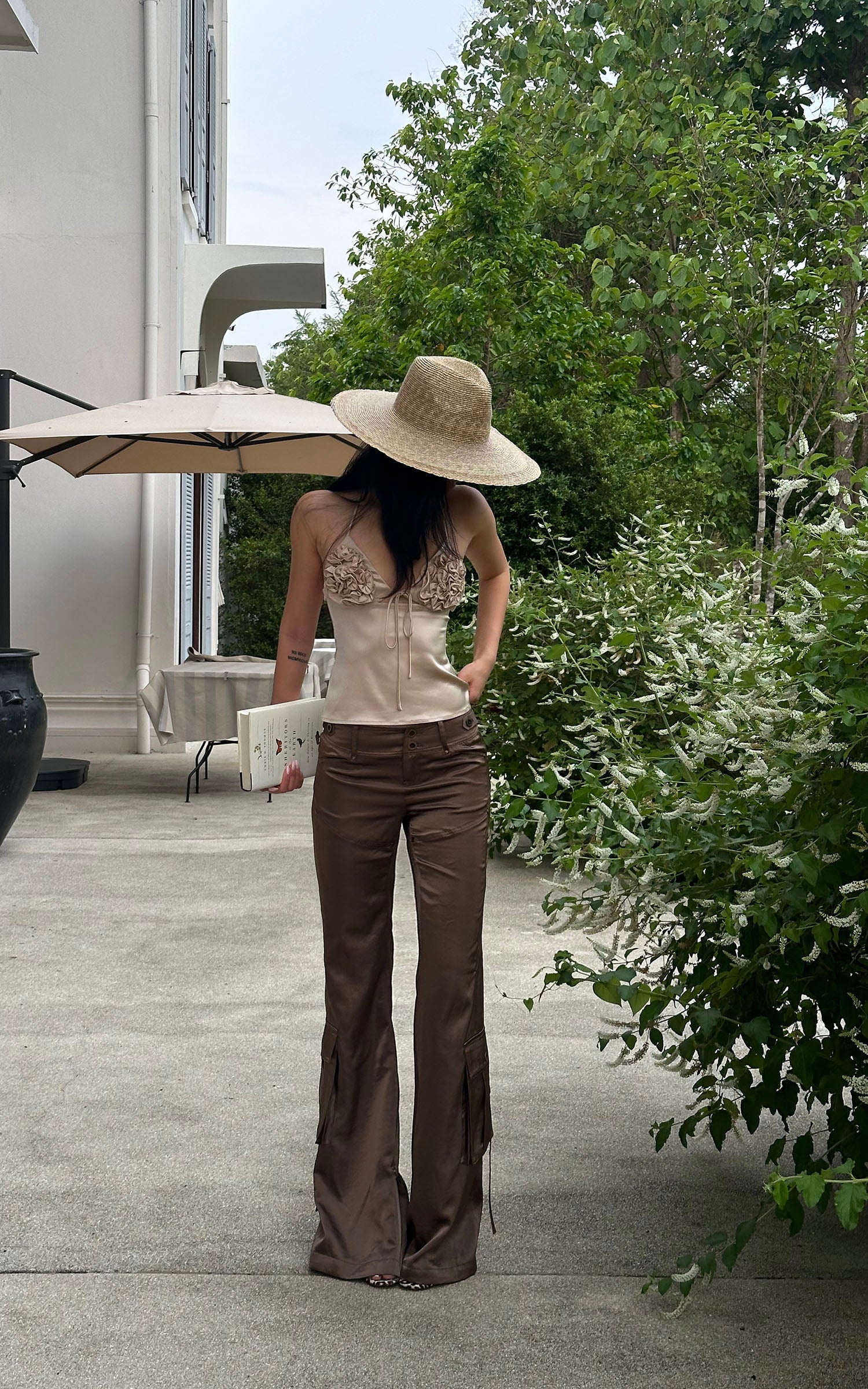 ROVENTE Rosette Detail Satin Camisole with Adjustable Straps - PINKPARKS