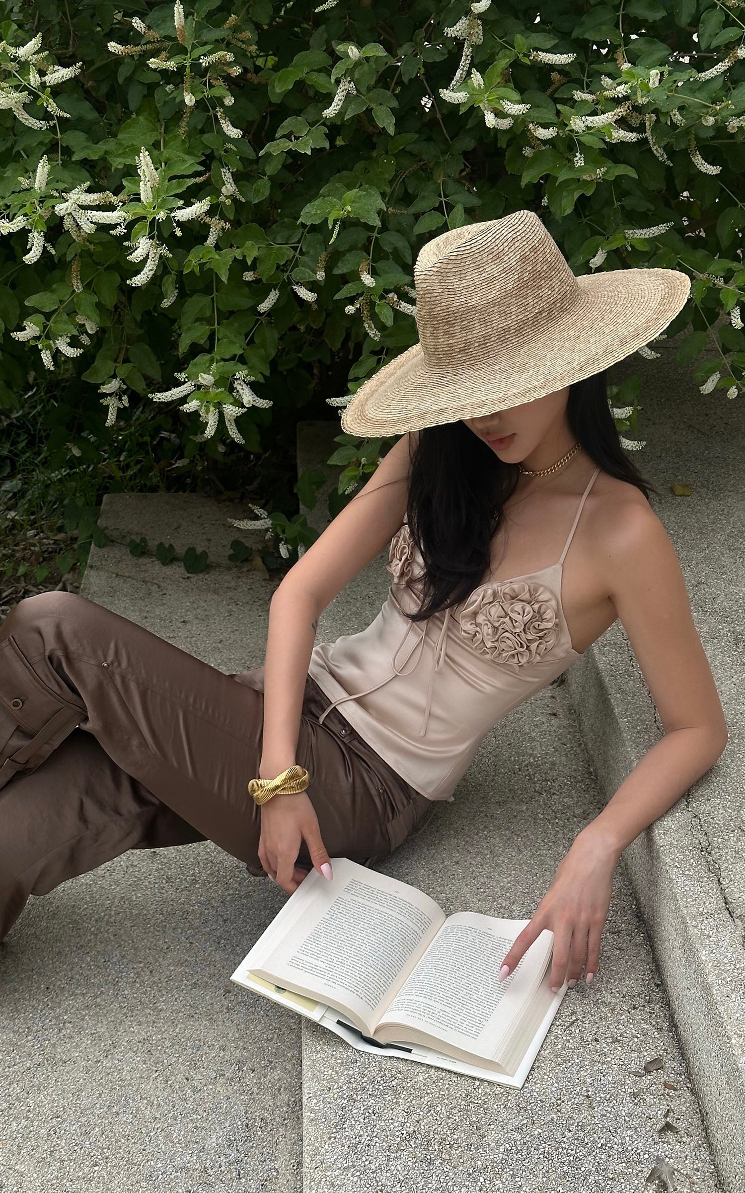 ROVENTE Rosette Detail Satin Camisole with Adjustable Straps - PINKPARKS