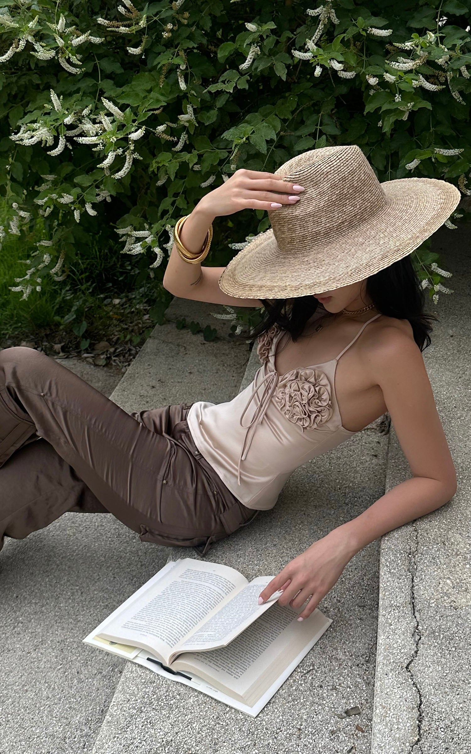 ROVENTE Rosette Detail Satin Camisole with Adjustable Straps - PINKPARKS