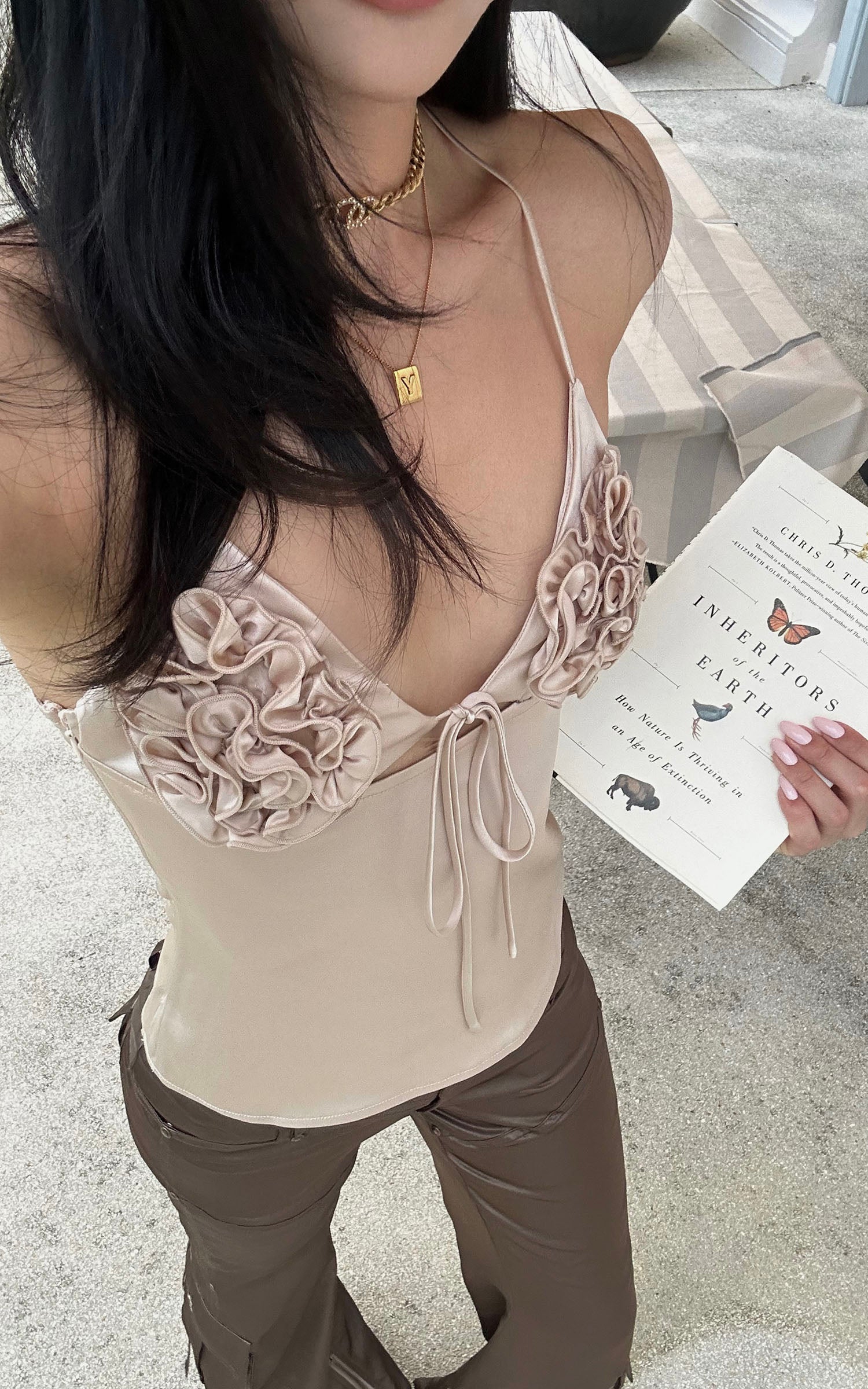 ROVENTE Rosette Detail Satin Camisole with Adjustable Straps - PINKPARKS