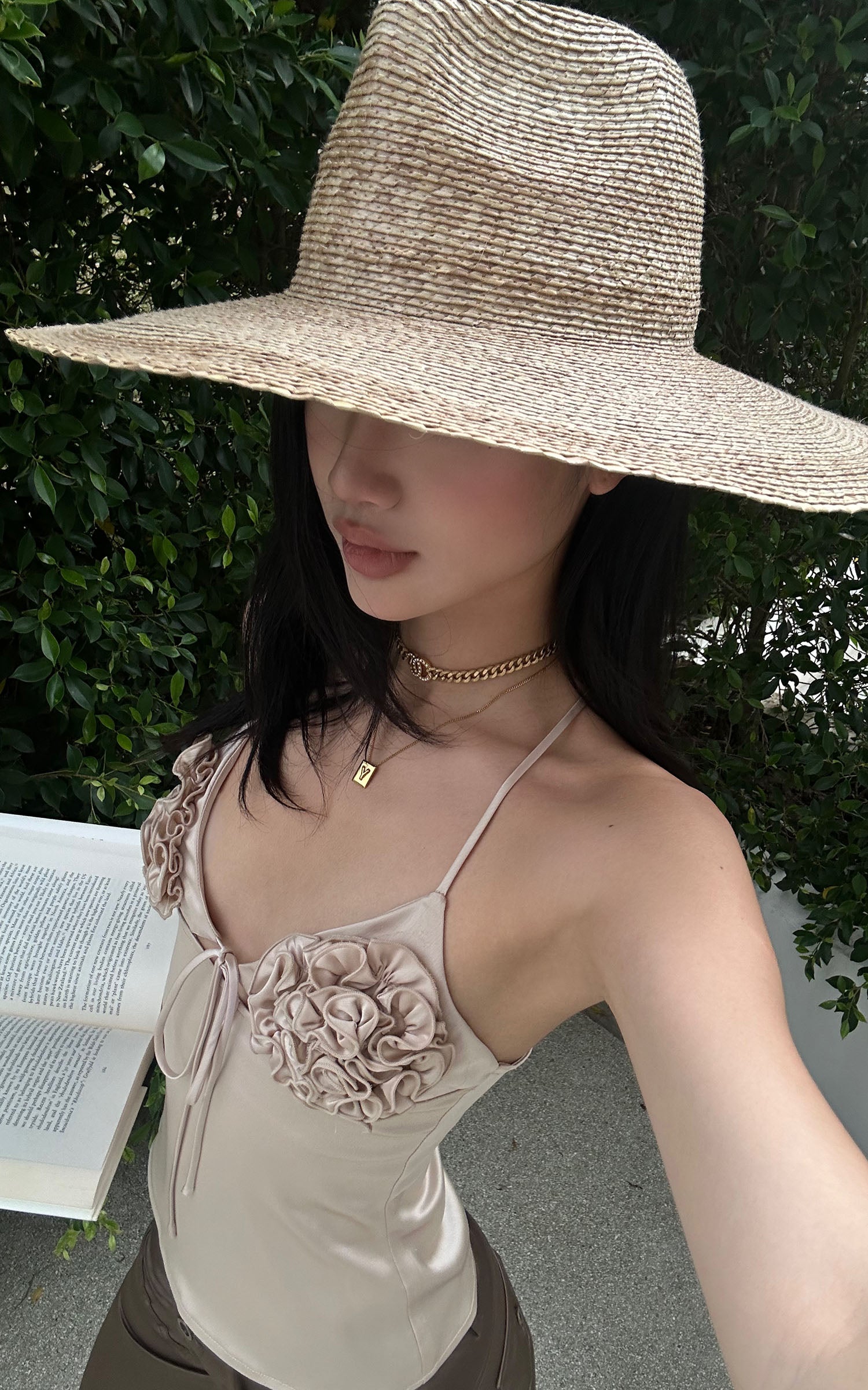 ROVENTE Rosette Detail Satin Camisole with Adjustable Straps - PINKPARKS