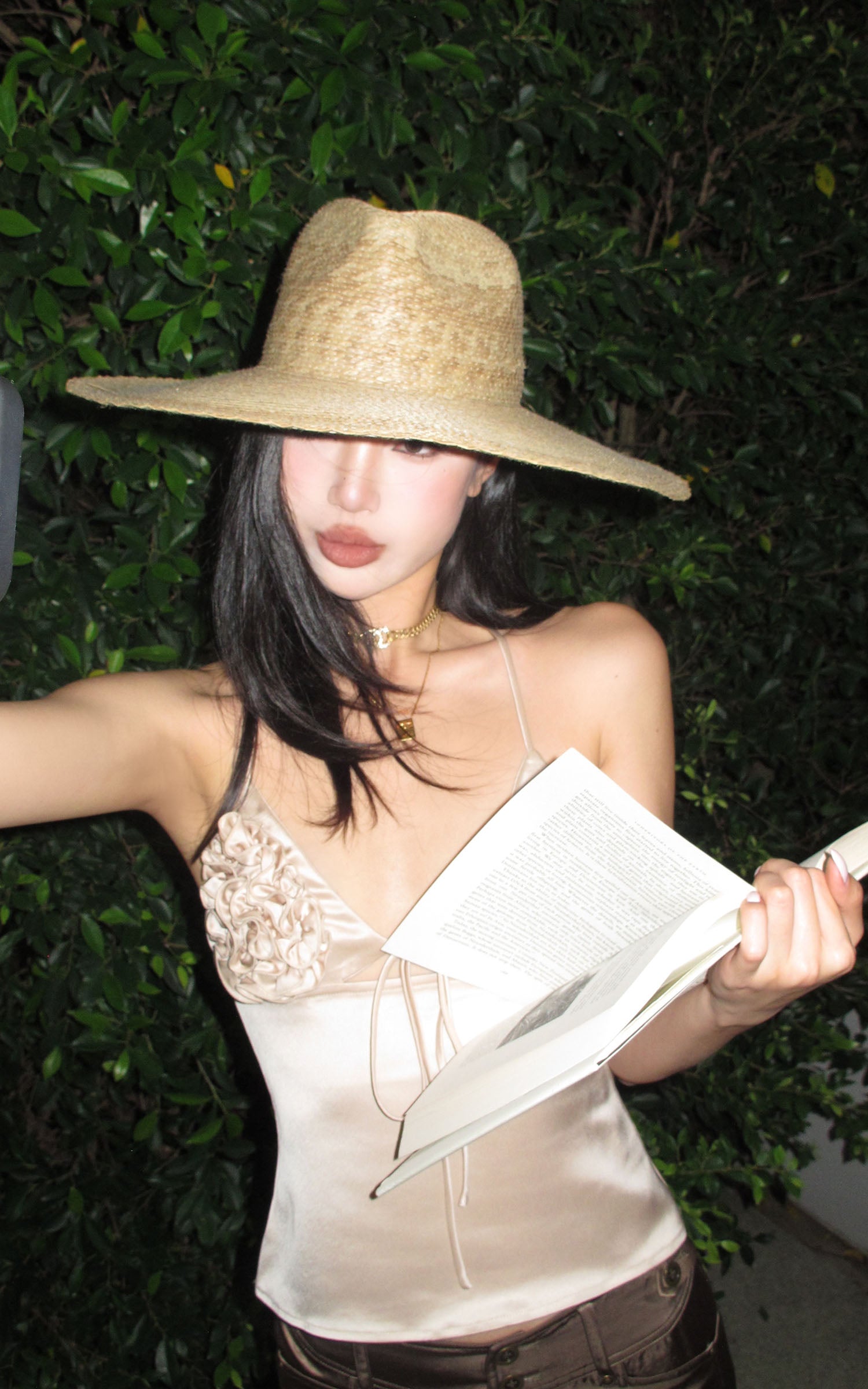 ROVENTE Rosette Detail Satin Camisole with Adjustable Straps - PINKPARKS