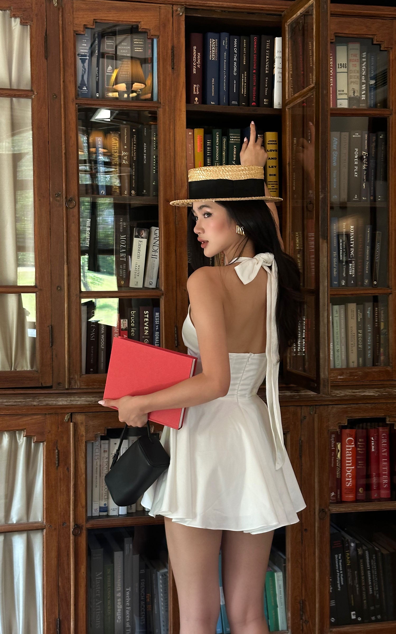 ROVENTE Deep V Halter Mini Dress with Flared Skirt - PINKPARKS