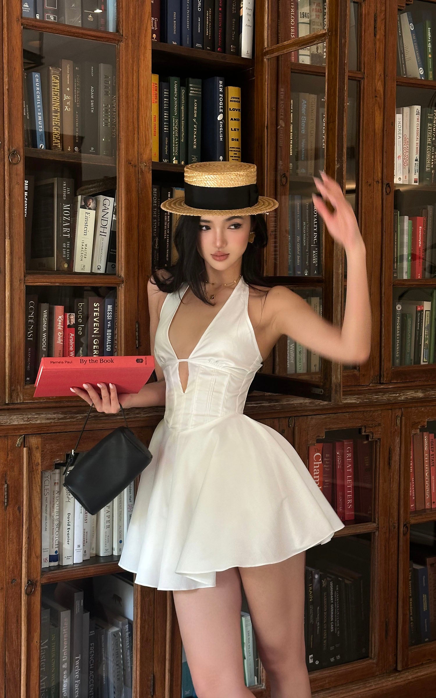 ROVENTE Deep V Halter Mini Dress with Flared Skirt - PINKPARKS