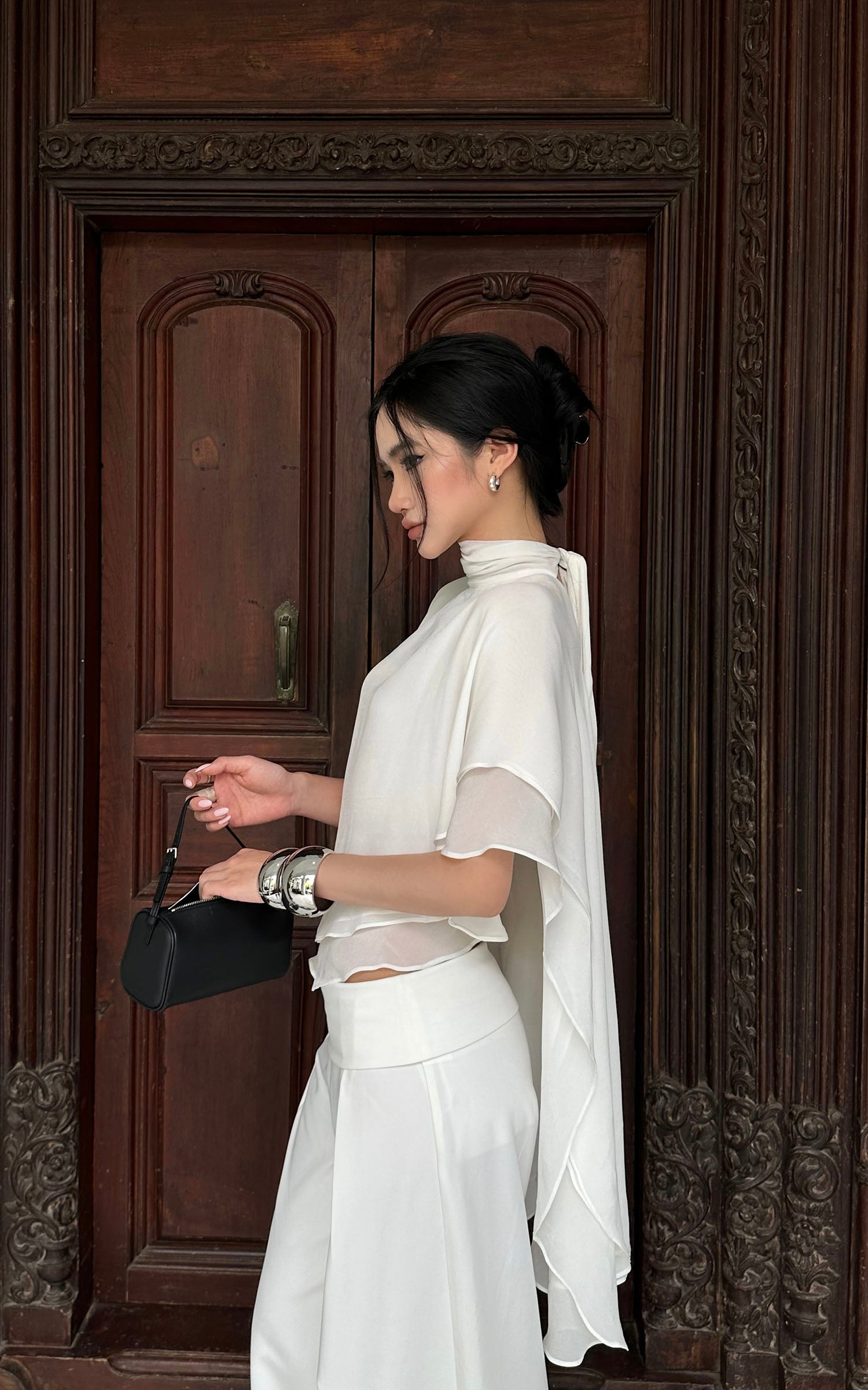 ROVENTE Draped Layered Cape Blouse - PINKPARKS