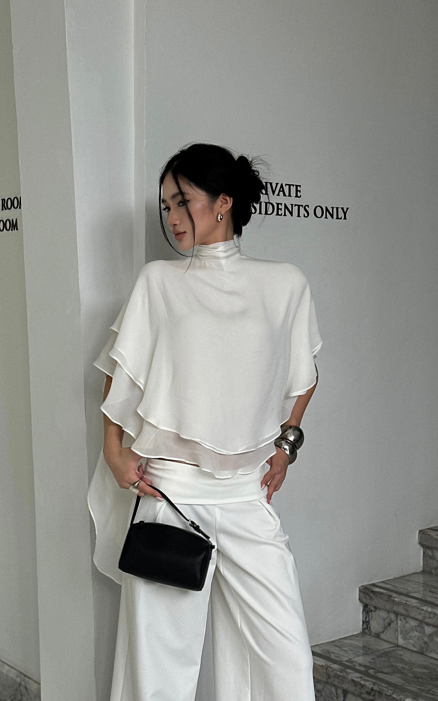 ROVENTE Draped Layered Cape Blouse - PINKPARKS