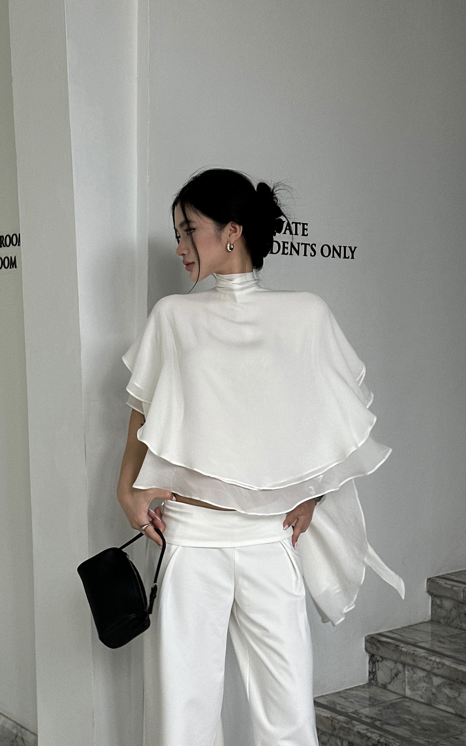 ROVENTE Draped Layered Cape Blouse - PINKPARKS