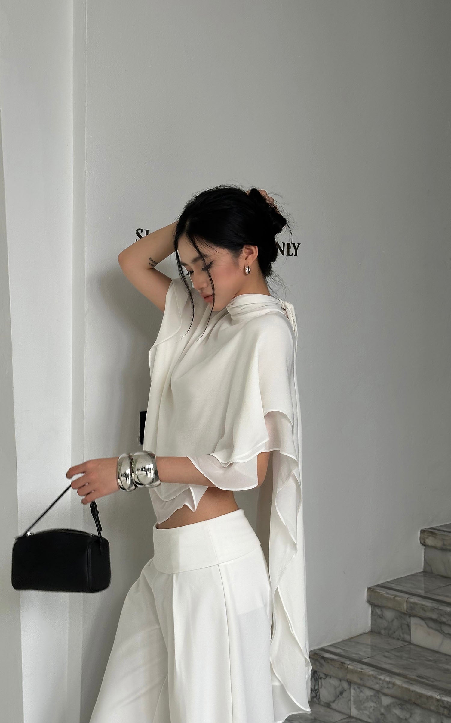 ROVENTE Draped Layered Cape Blouse - PINKPARKS