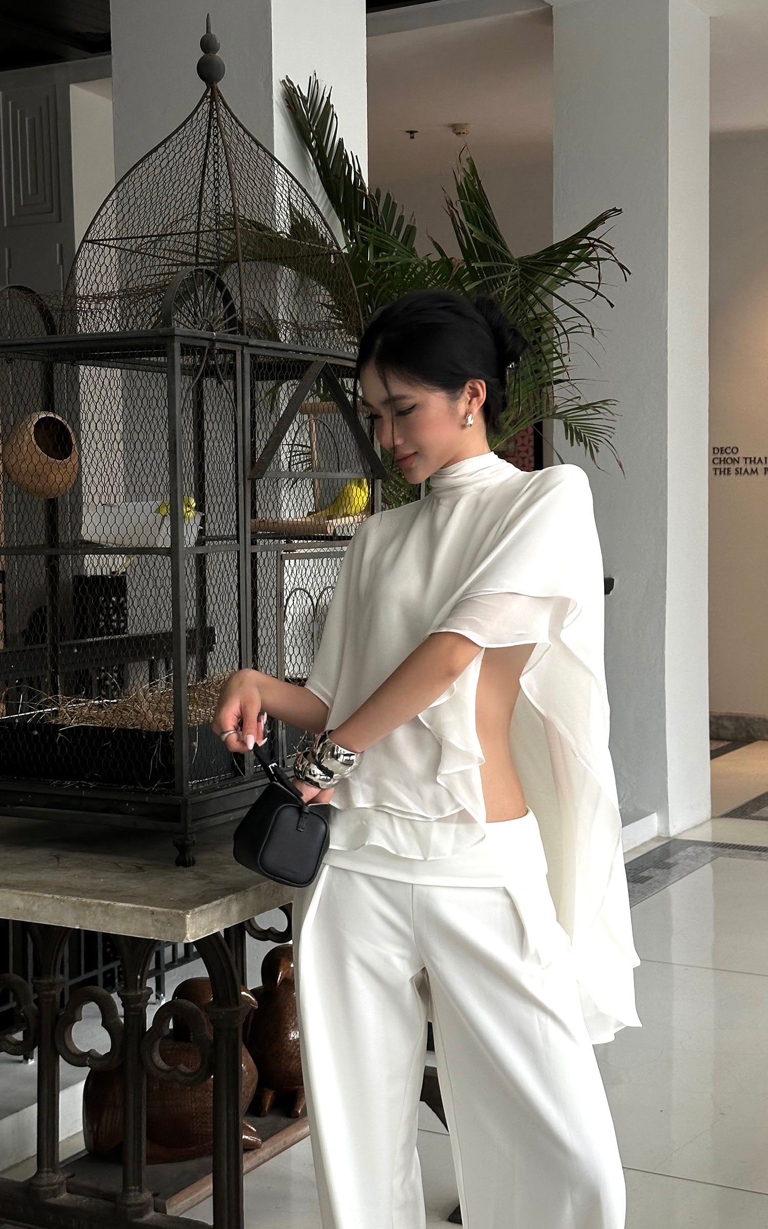 ROVENTE Draped Layered Cape Blouse - PINKPARKS