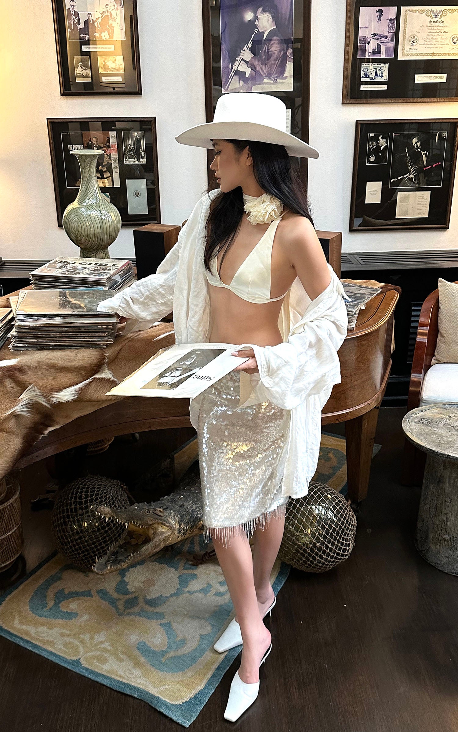 ROVENTE Satin Strap Top &amp; Sequin Skirt Set - PINKPARKS