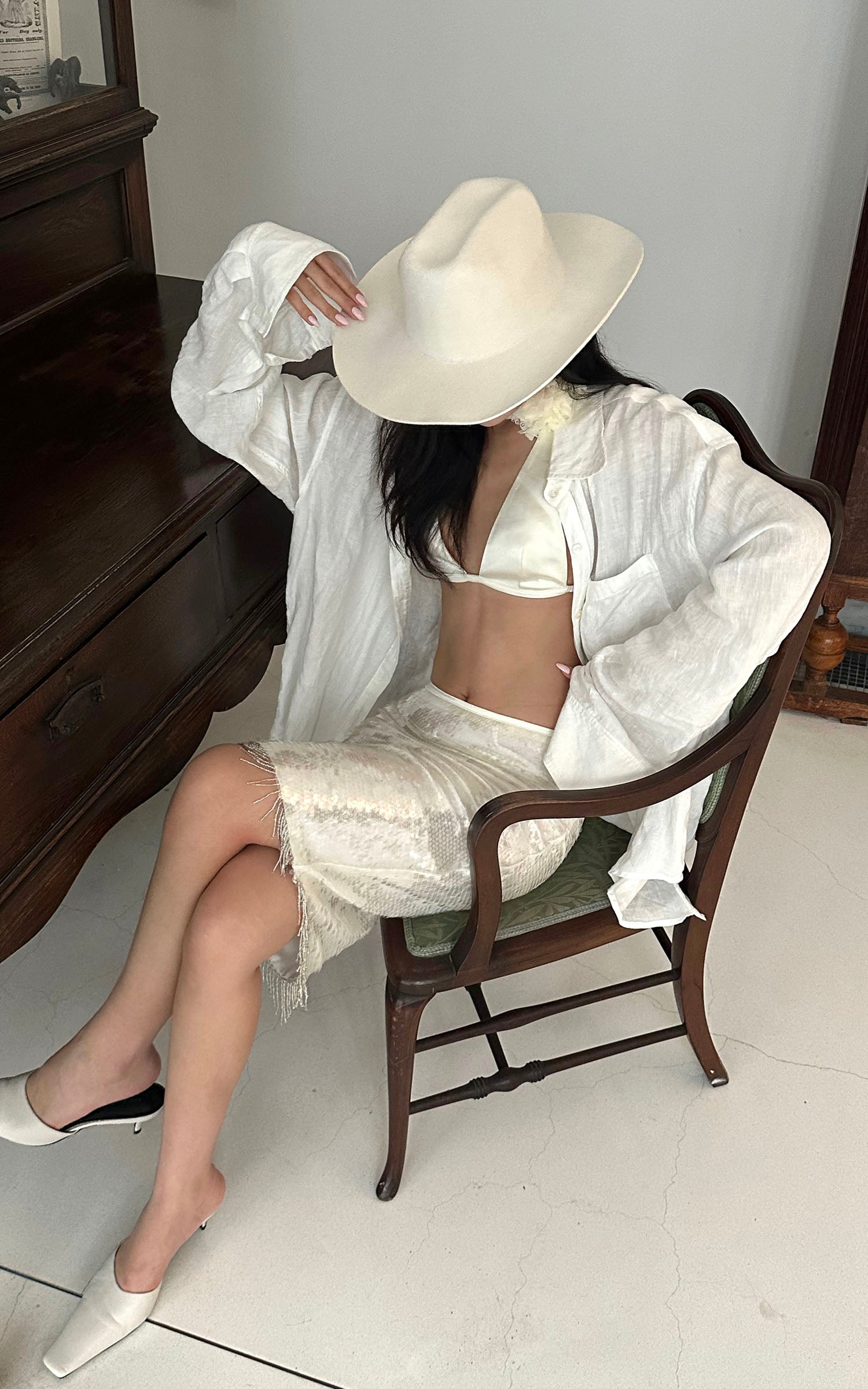 ROVENTE Satin Strap Top & Sequin Skirt Set - PINKPARKS