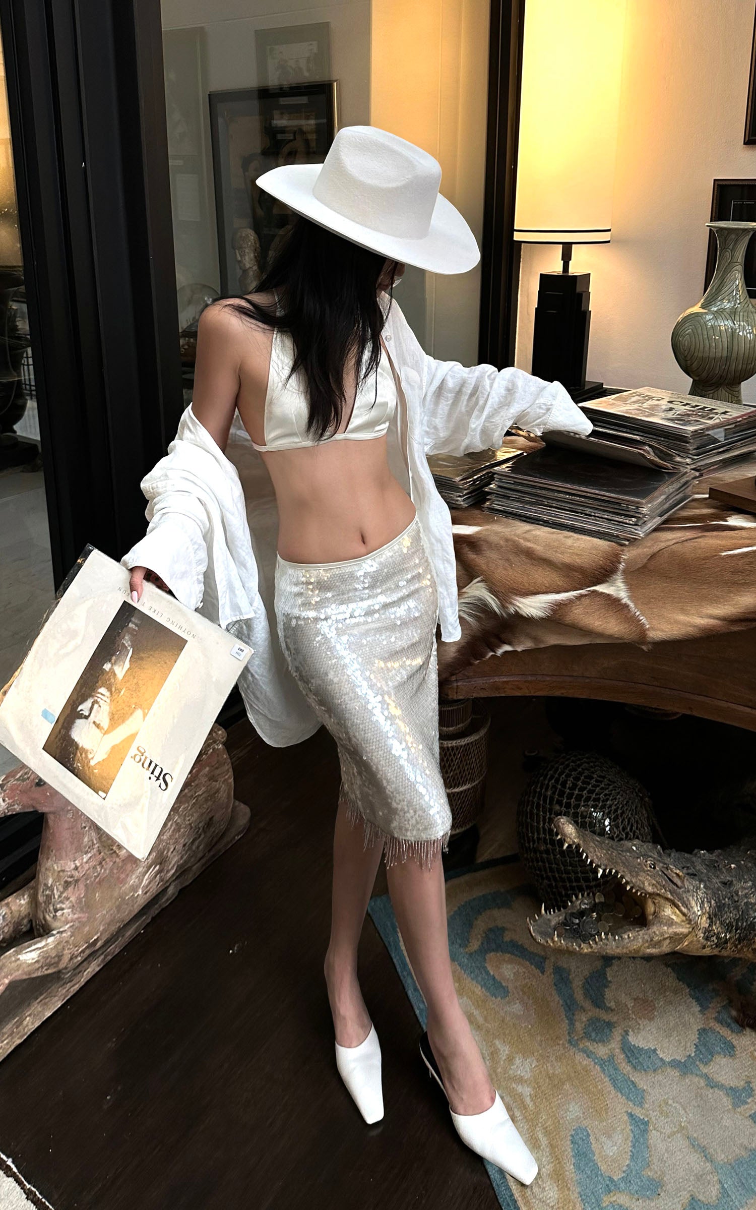 ROVENTE Satin Strap Top & Sequin Skirt Set - PINKPARKS