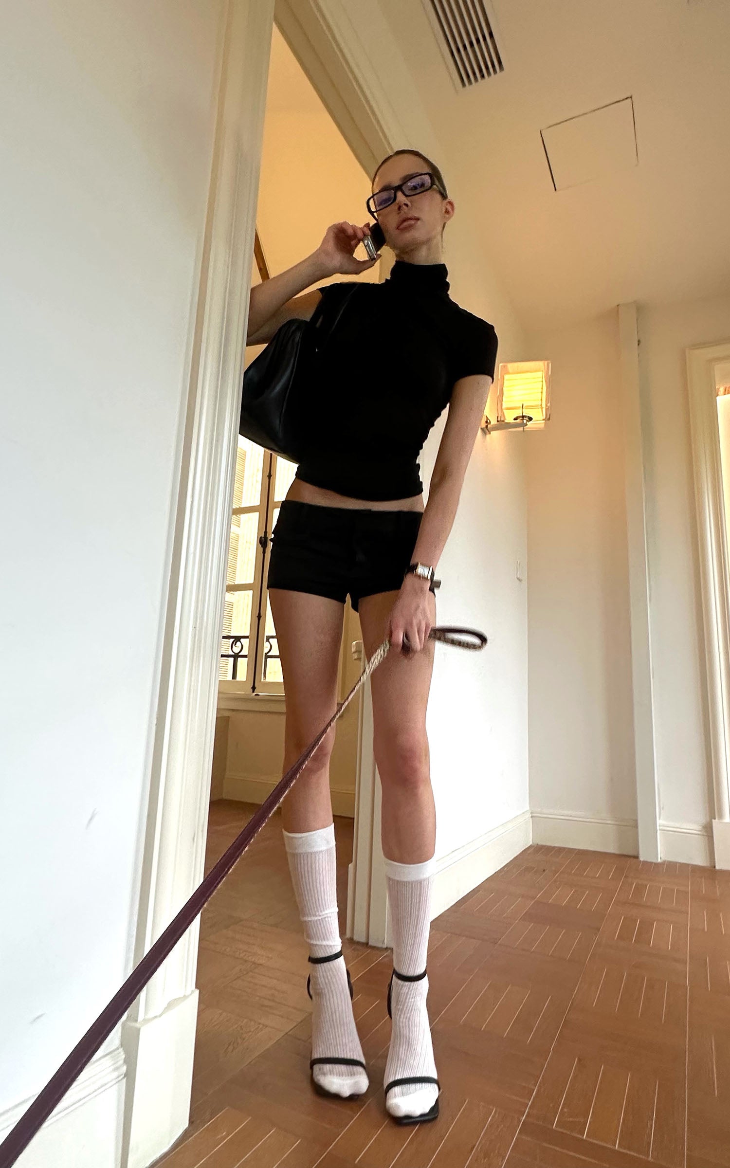 0122stepll Structured Shoulder High-Neck Top