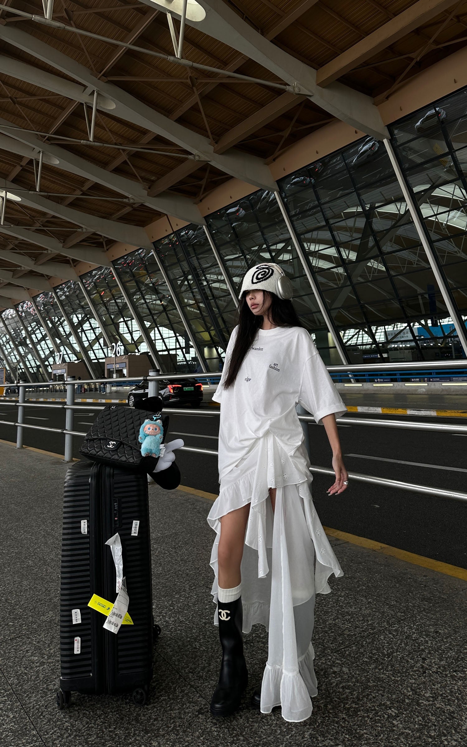 WARDEN EDGE Layered Asymmetric Midi Skirt in Mixed Textures - PINKPARKS