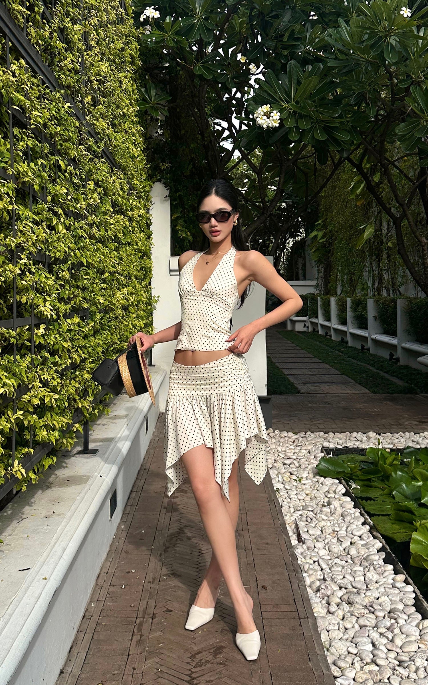 ROVENTE Polka Dot Halter Top &amp; Skirt Set - PINKPARKS