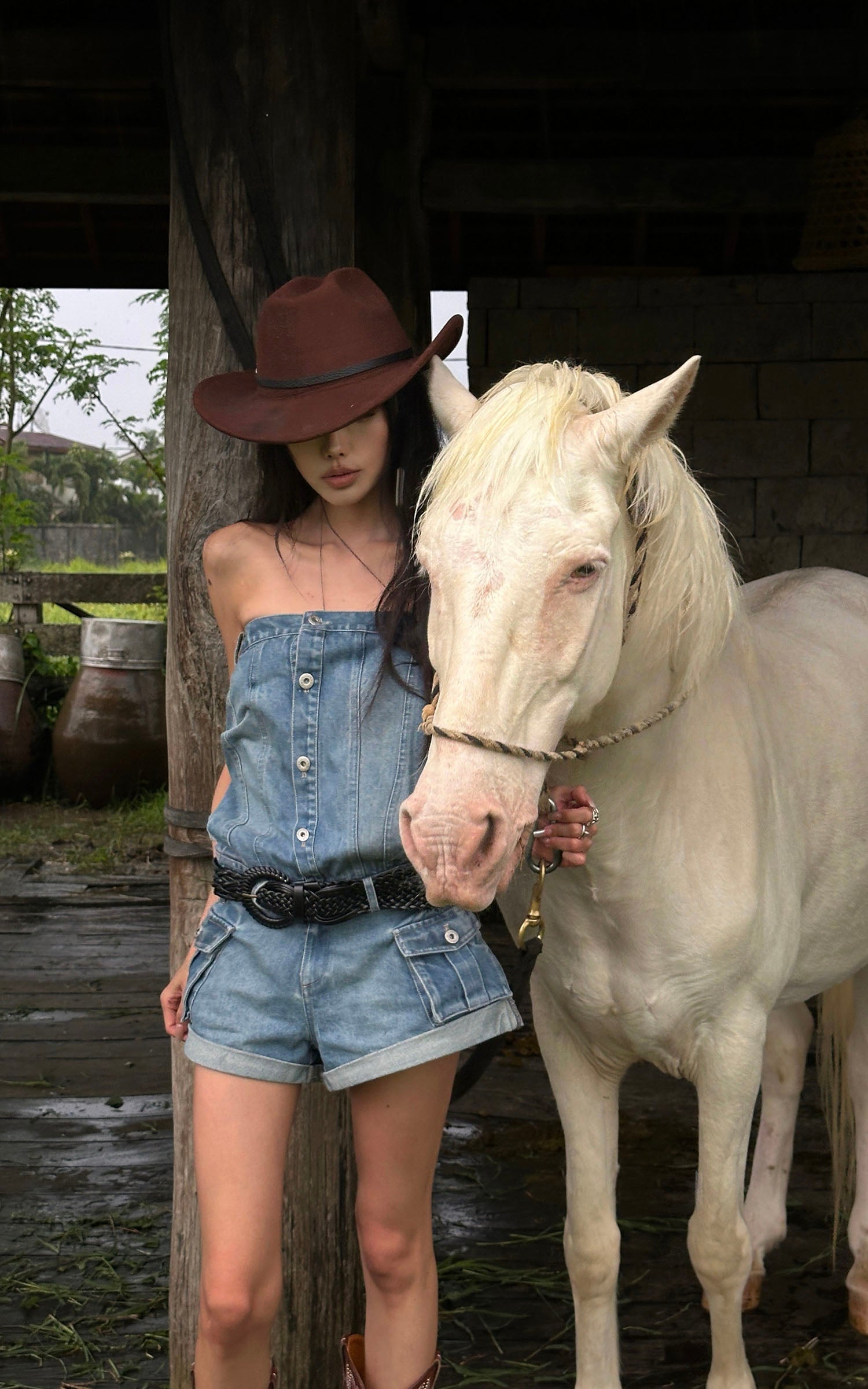 WARDEN EDGE Strapless Denim Utility Romper - PINKPARKS