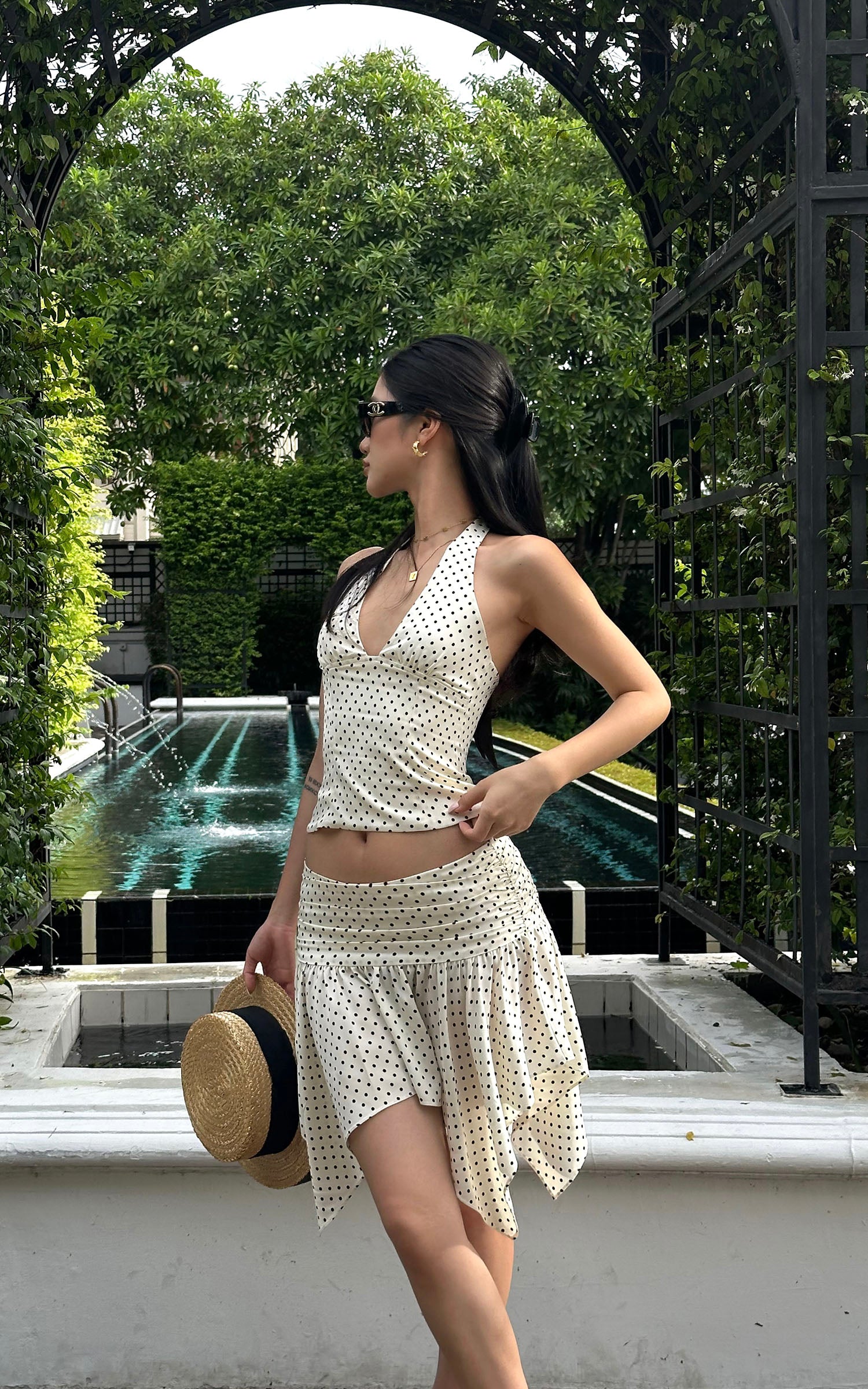 ROVENTE Polka Dot Halter Top &amp; Skirt Set - PINKPARKS