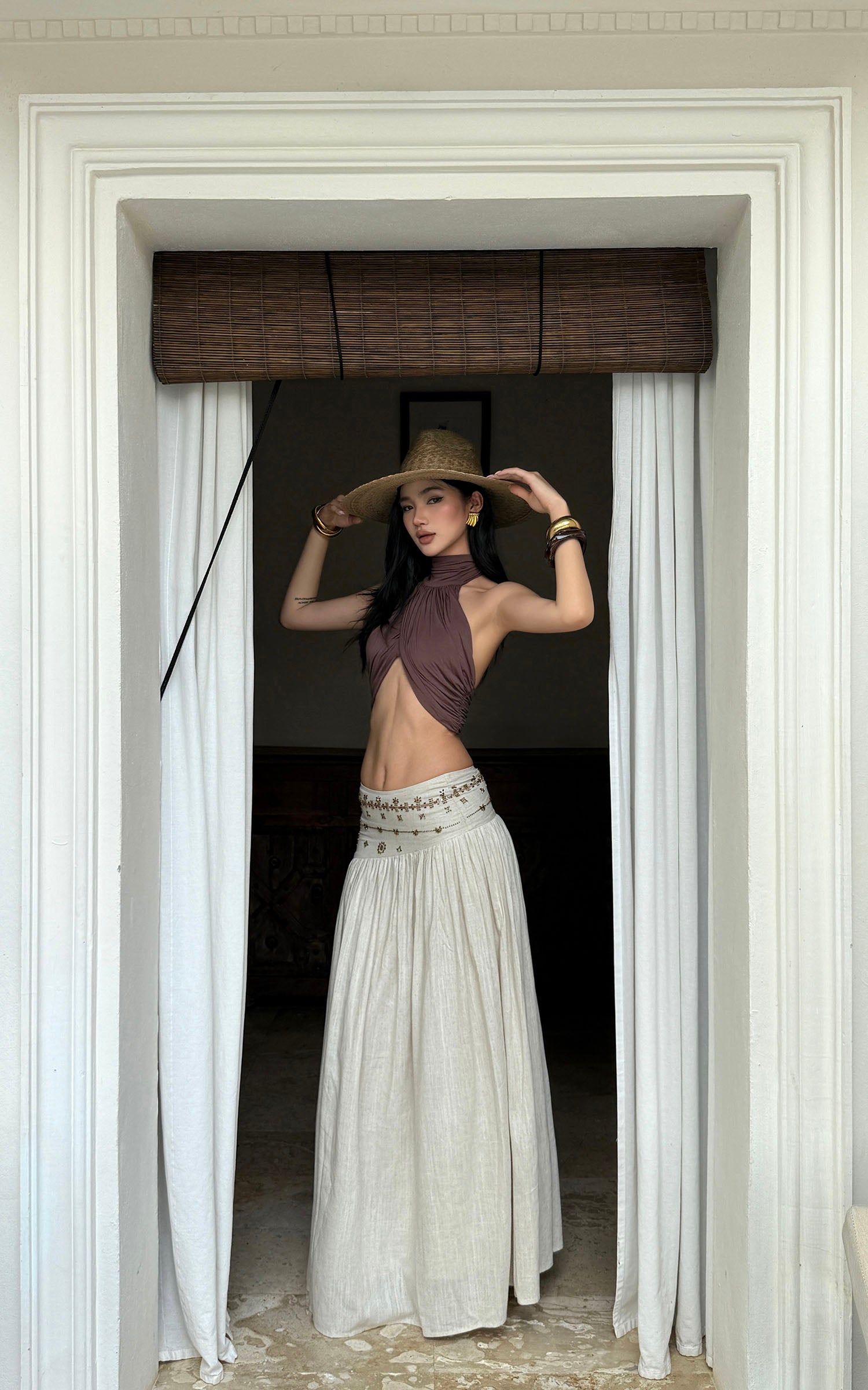 ROVENTE Embellished High Waist Maxi Skirt - PINKPARKS