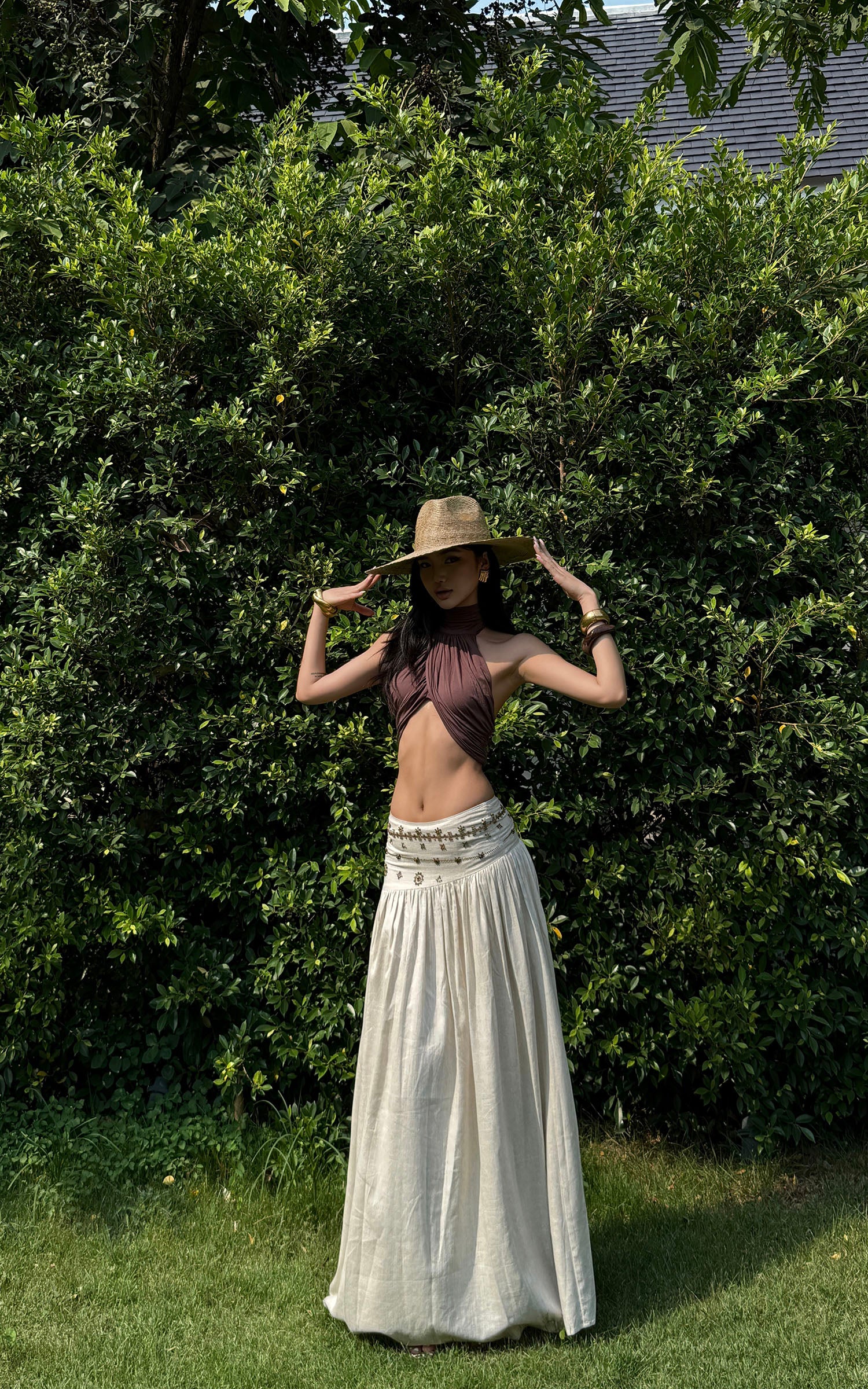 ROVENTE Embellished High Waist Maxi Skirt - PINKPARKS